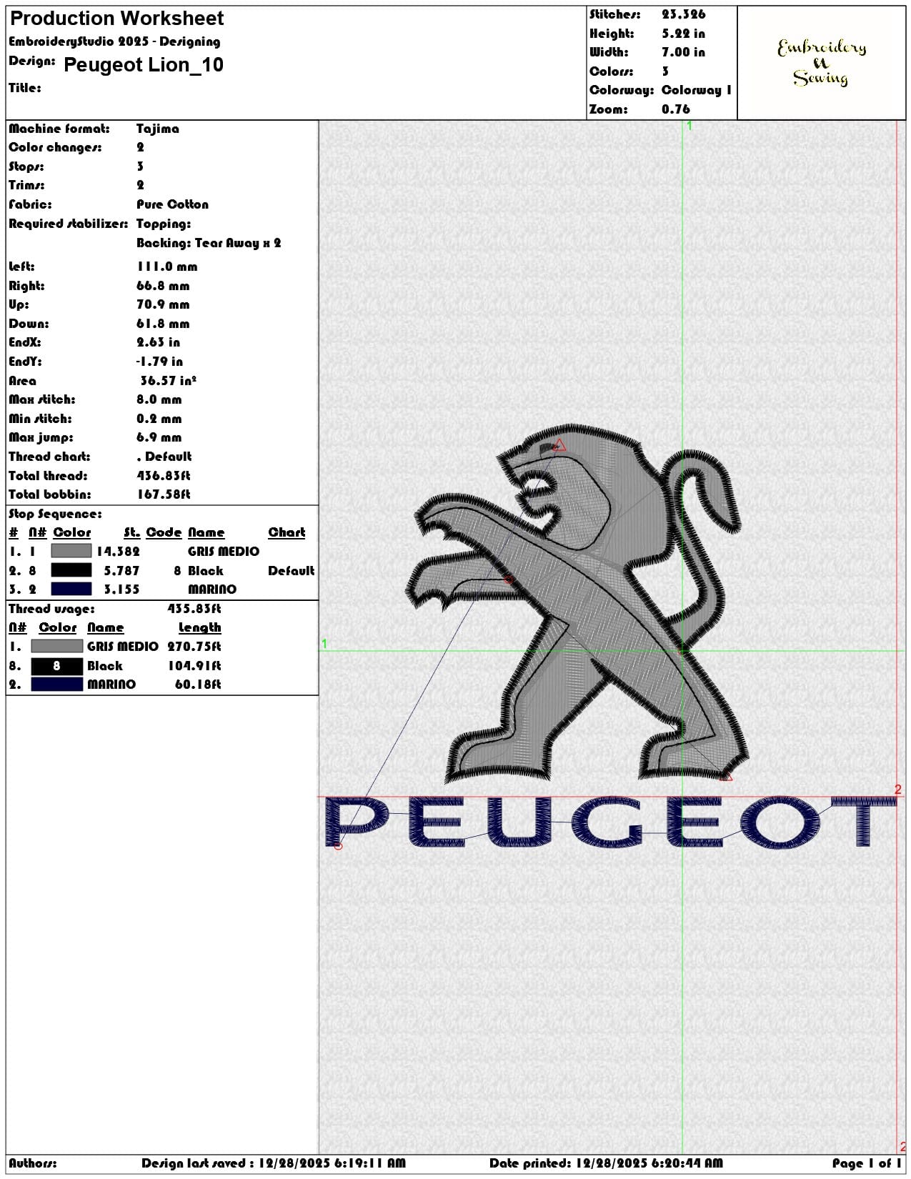 Peugeot Lion  - Elegant embroidery design file - instant download — view 3