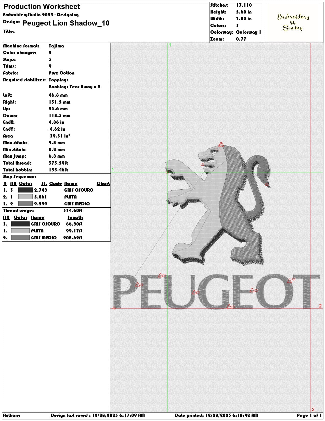 Peugeot Lion Shadow  - Elegant embroidery design file - instant download — view 3