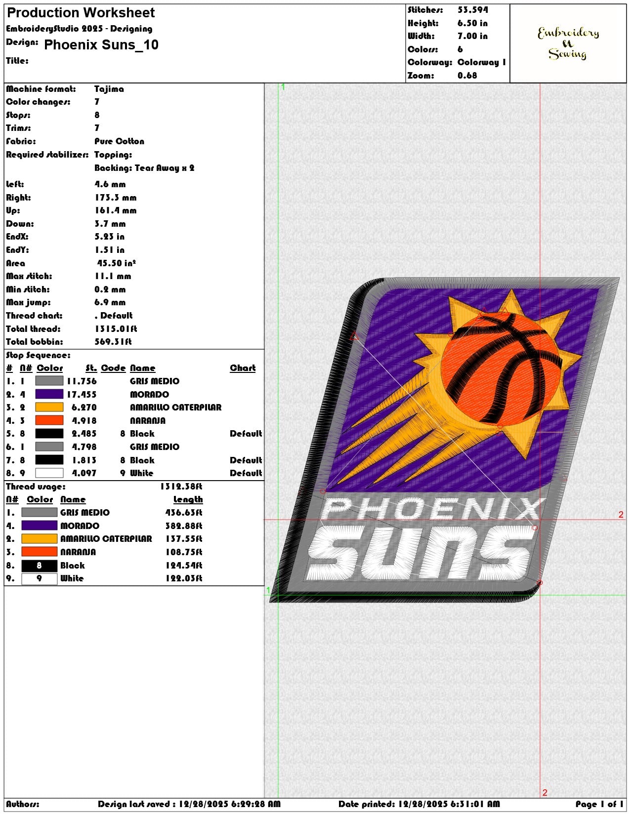 Phoenix Suns   - Elegant embroidery design file - instant download — view 3