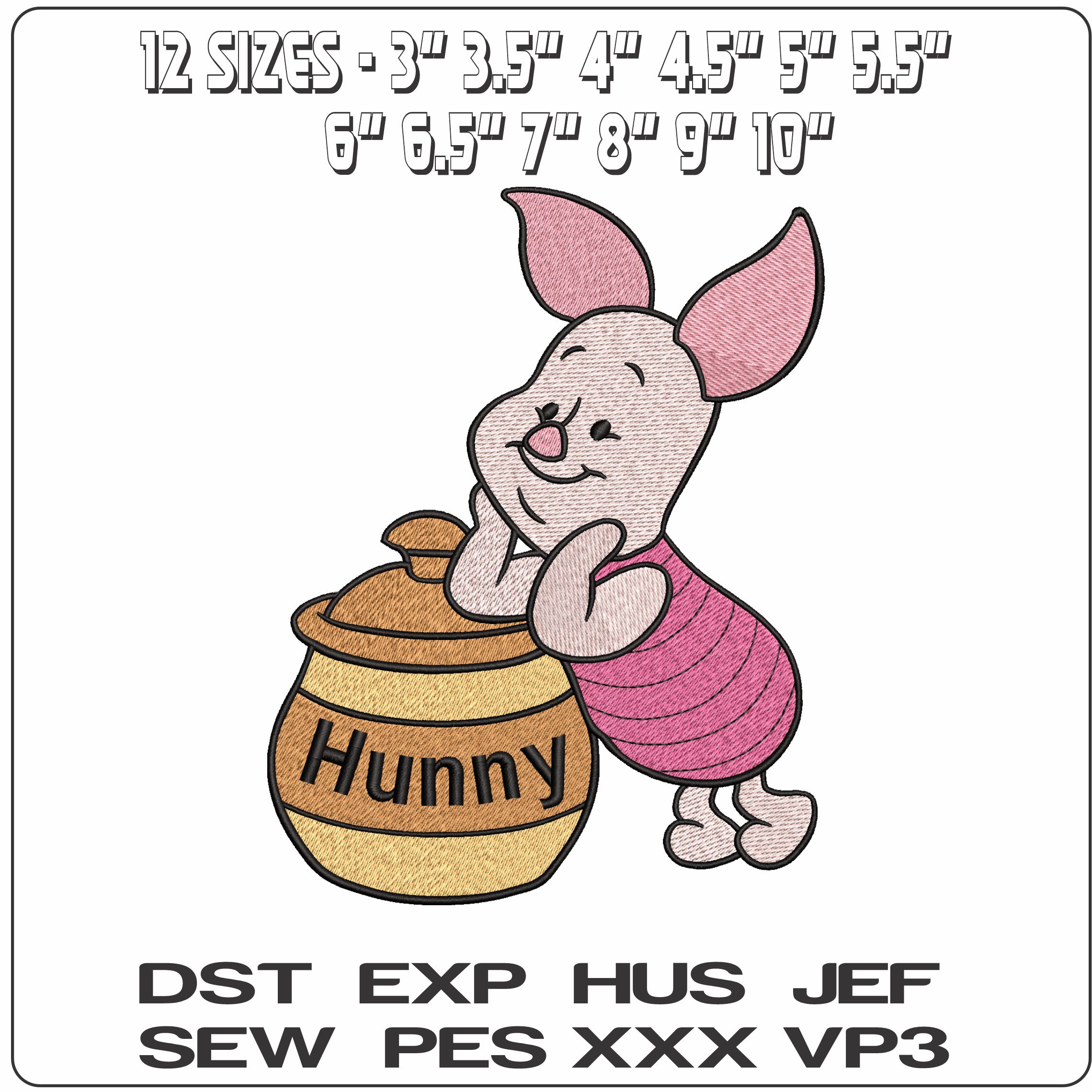 Piglet leaning on Poohs Hunny   - Elegant embroidery design file - instant download — view 2