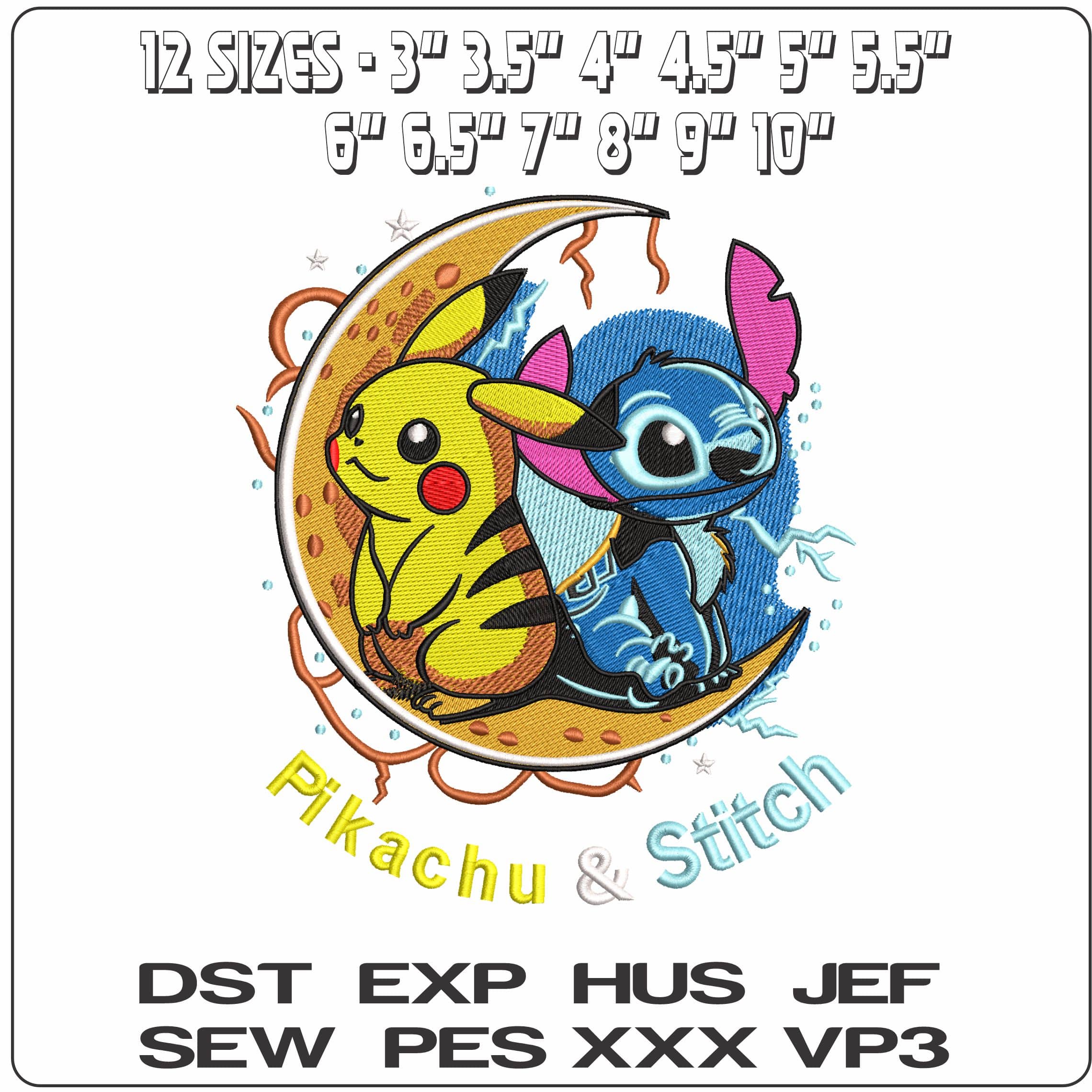 Pikachu and Stitch   - Elegant embroidery design file - instant download — view 2