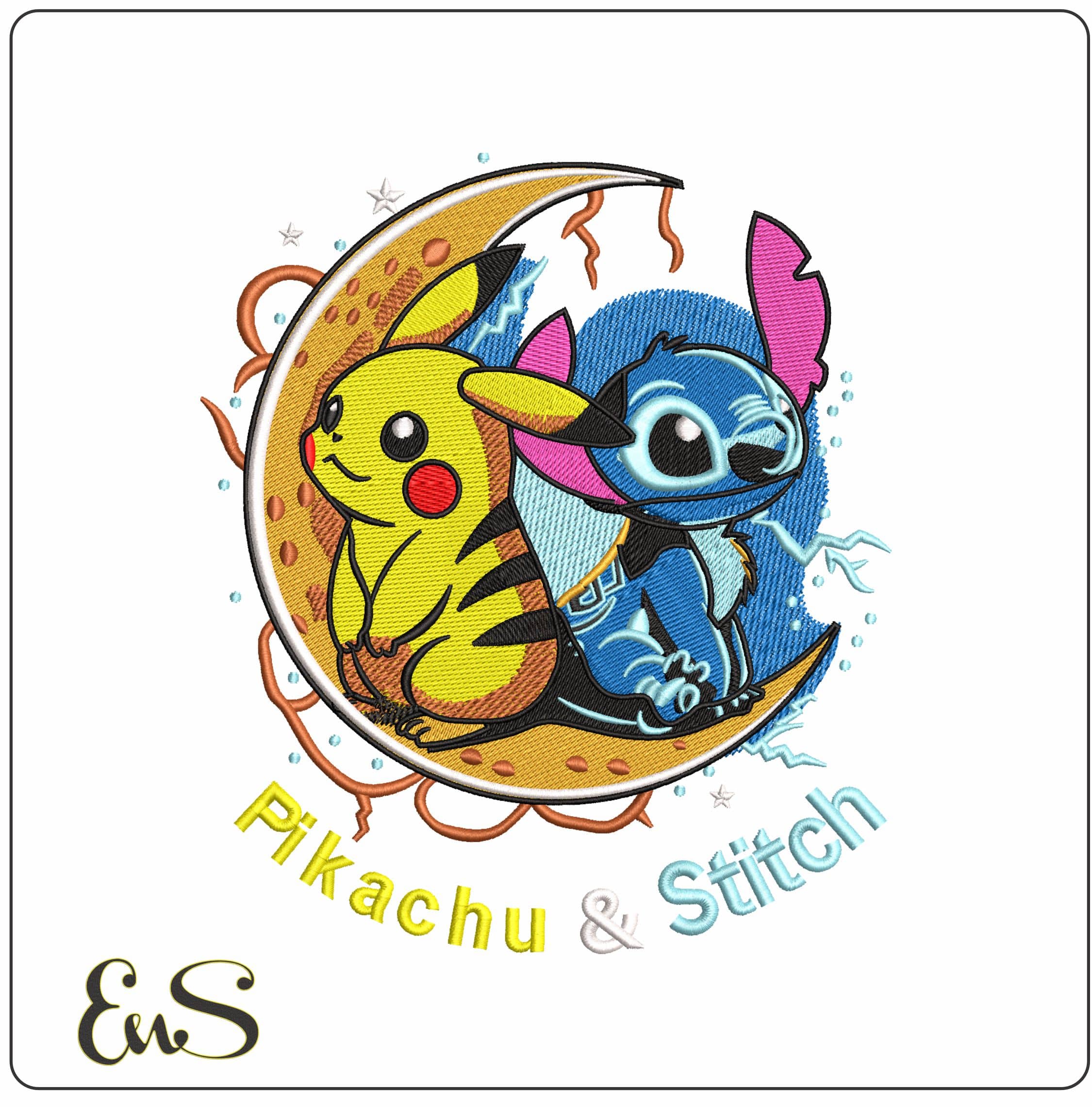 Pikachu and Stitch   - Elegant embroidery design file - instant download