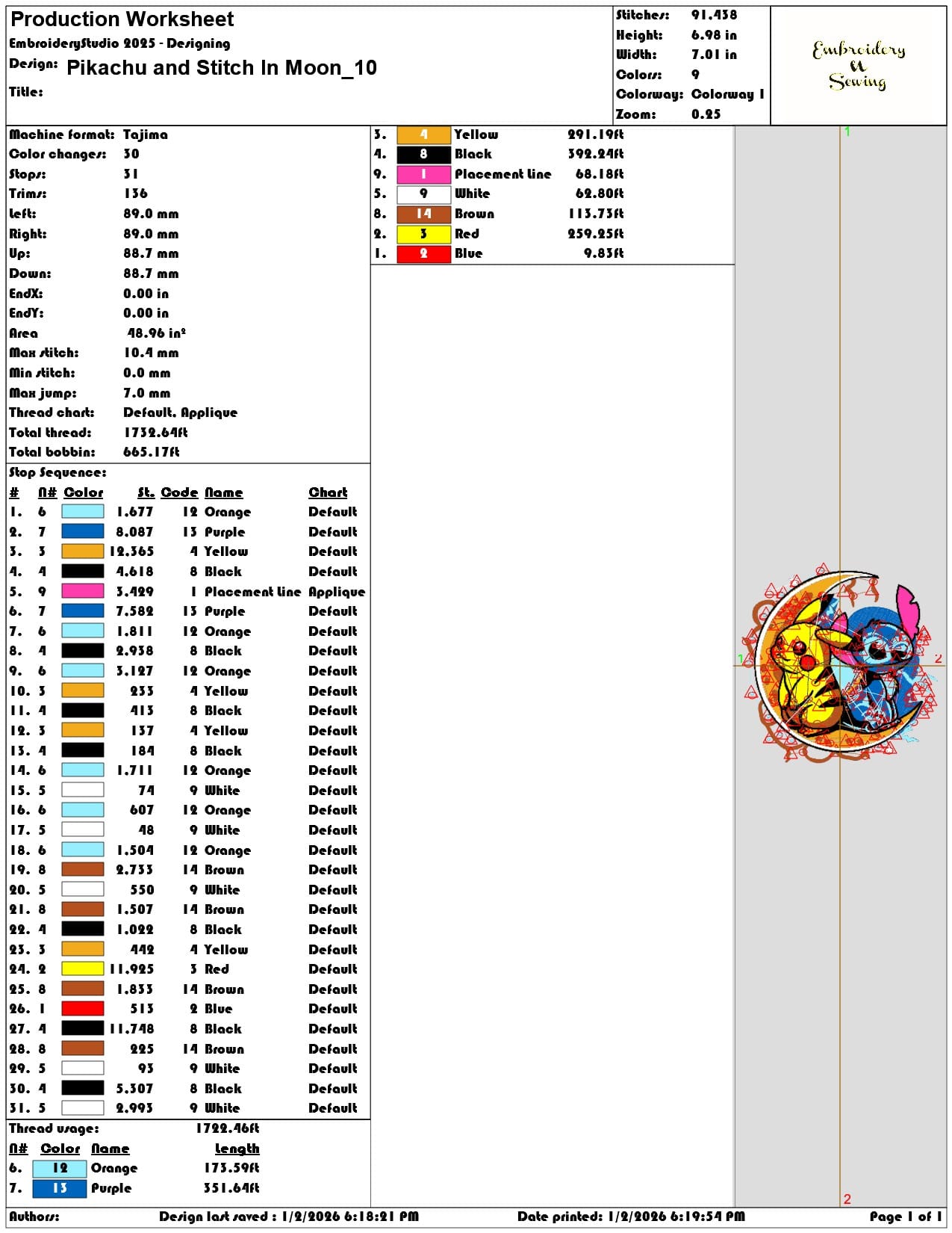 Pikachu and Stitch In Moon   - Elegant embroidery design file - instant download — view 3