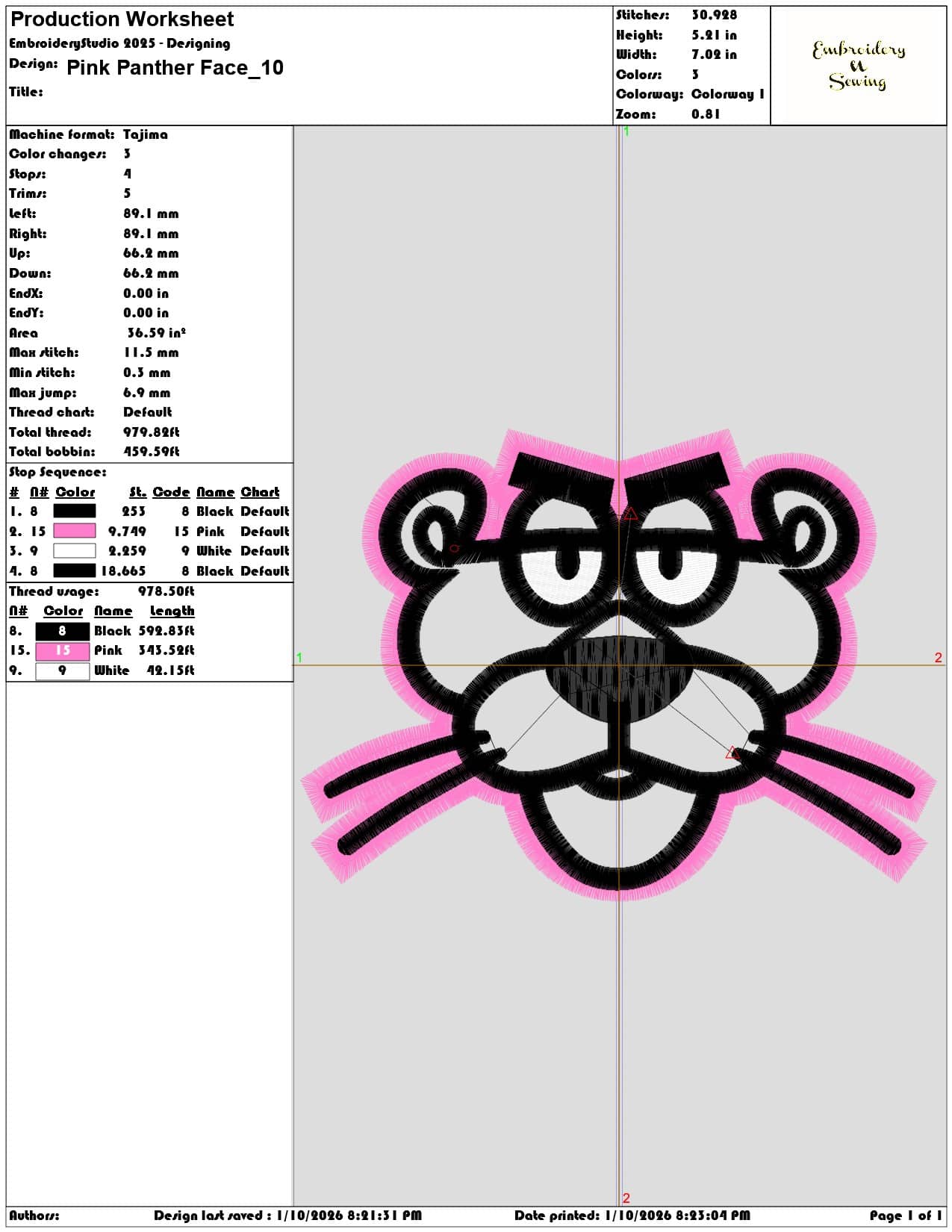 Pink Panther Face   - Elegant embroidery design file - instant download — view 3