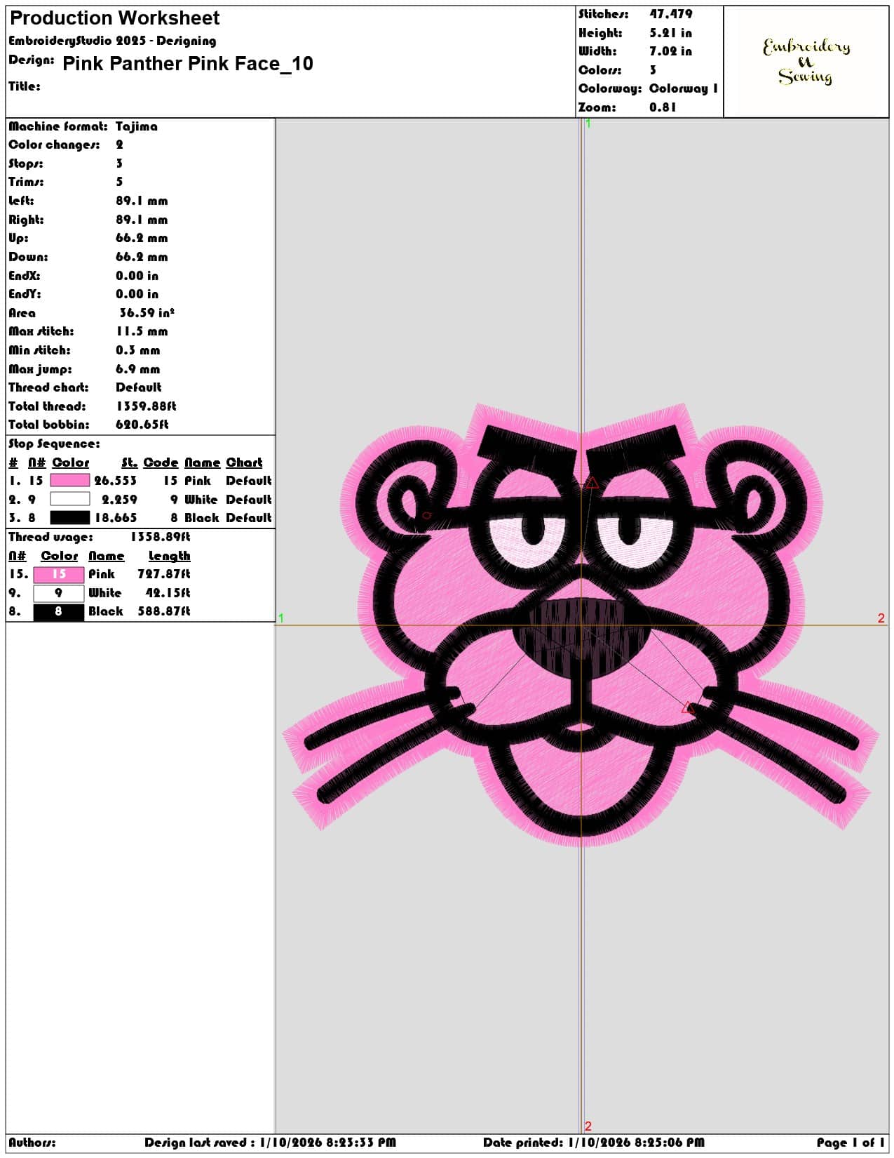 Pink Panther Pink Face  - Elegant embroidery design file - instant download — view 3