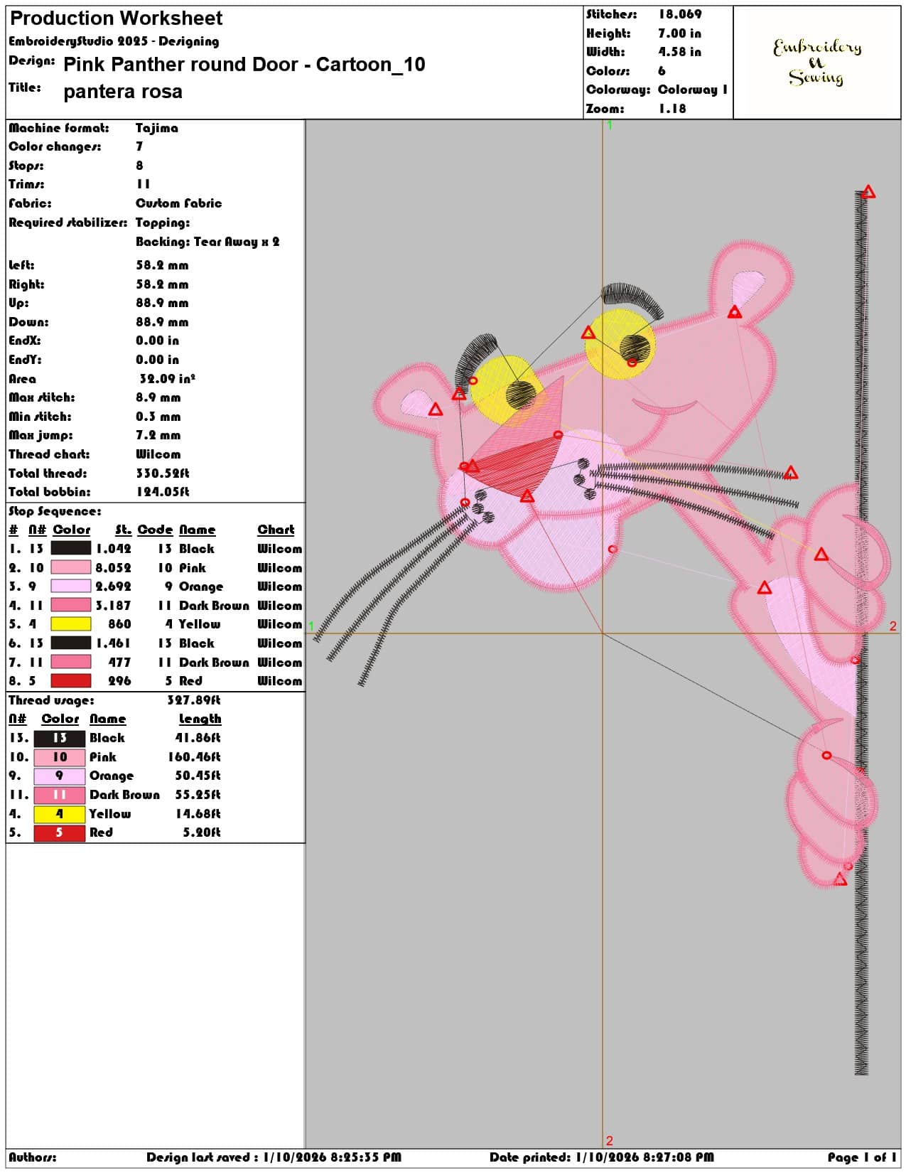 Pink Panther round Door Cartoon  - Elegant embroidery design file - instant download — view 3