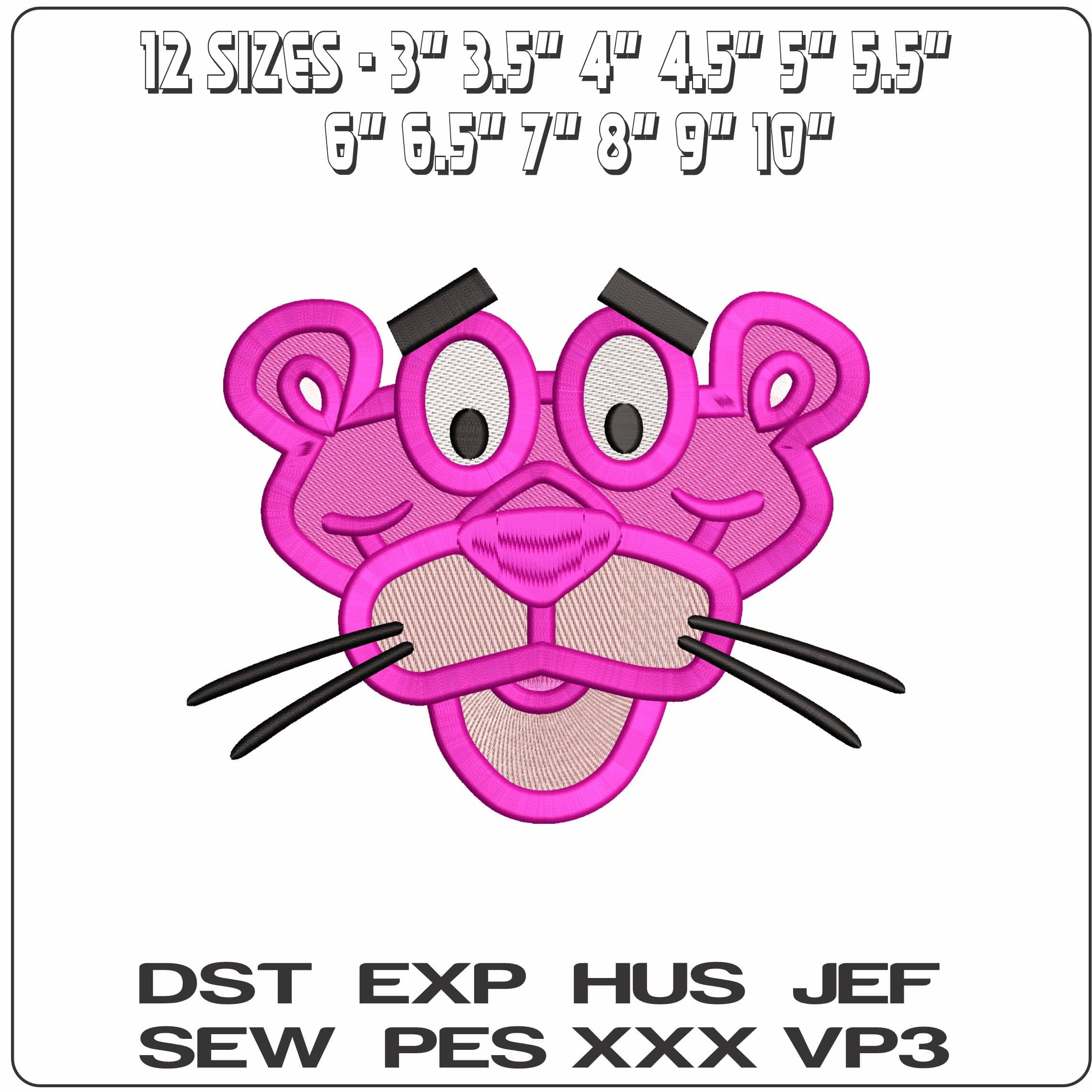 Pink Panther Smilie Face  - Elegant embroidery design file - instant download — view 2