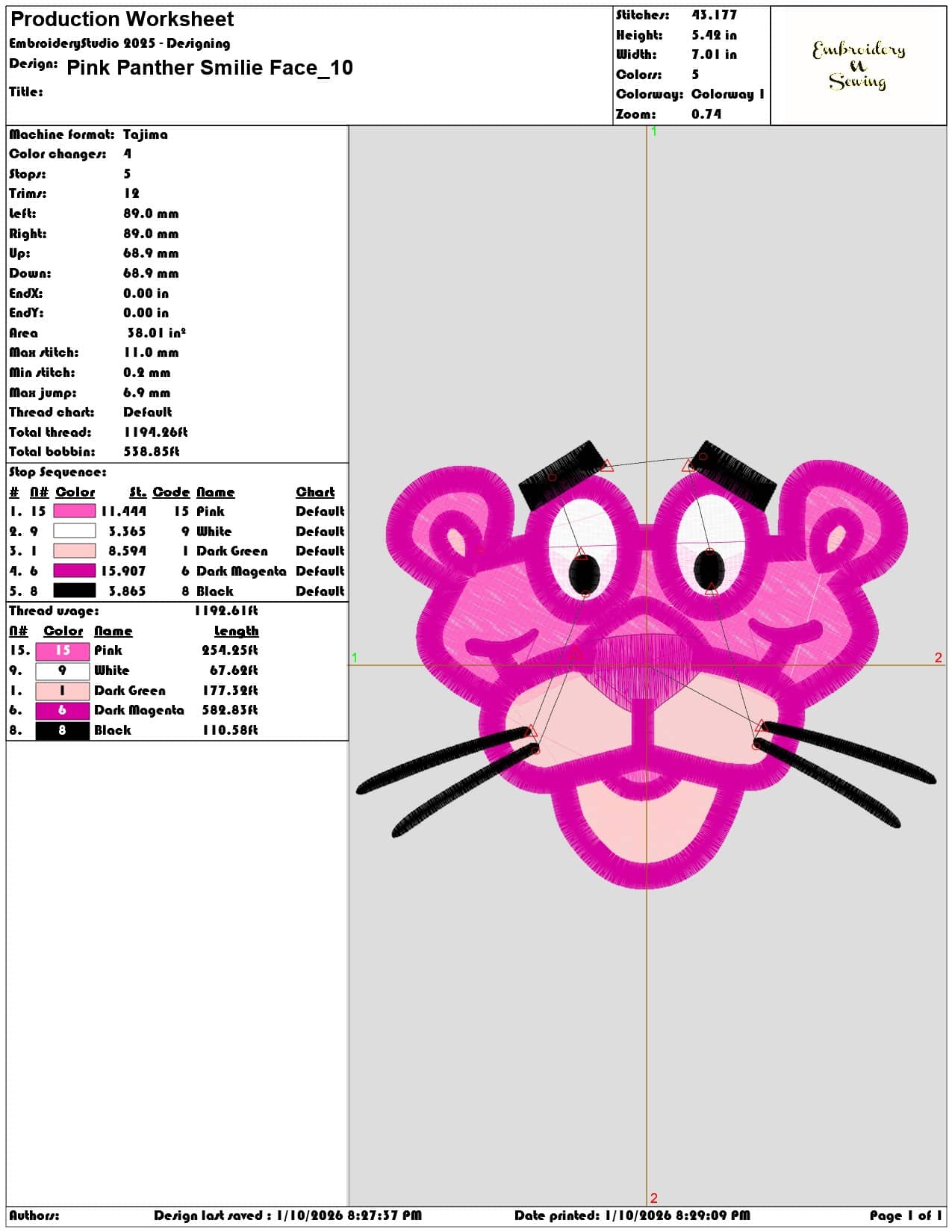Pink Panther Smilie Face  - Elegant embroidery design file - instant download — view 3