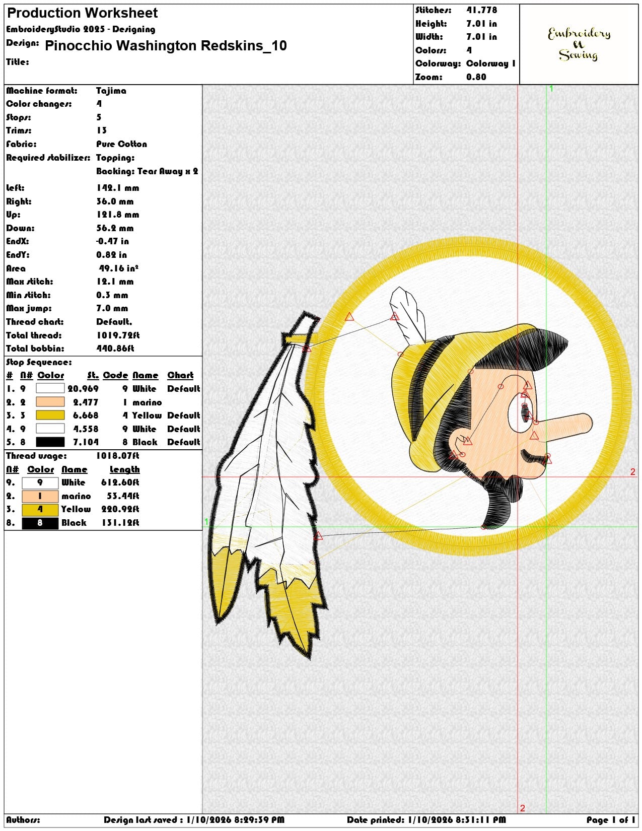 Pinocchio Washington Redskins  - Elegant embroidery design file - instant download — view 3