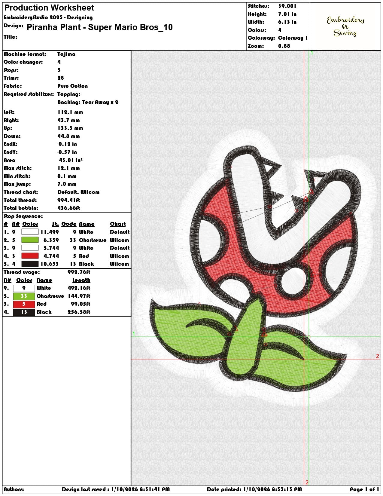 Piranha Plant Super Mario Bros  - Elegant embroidery design file - instant download — view 3