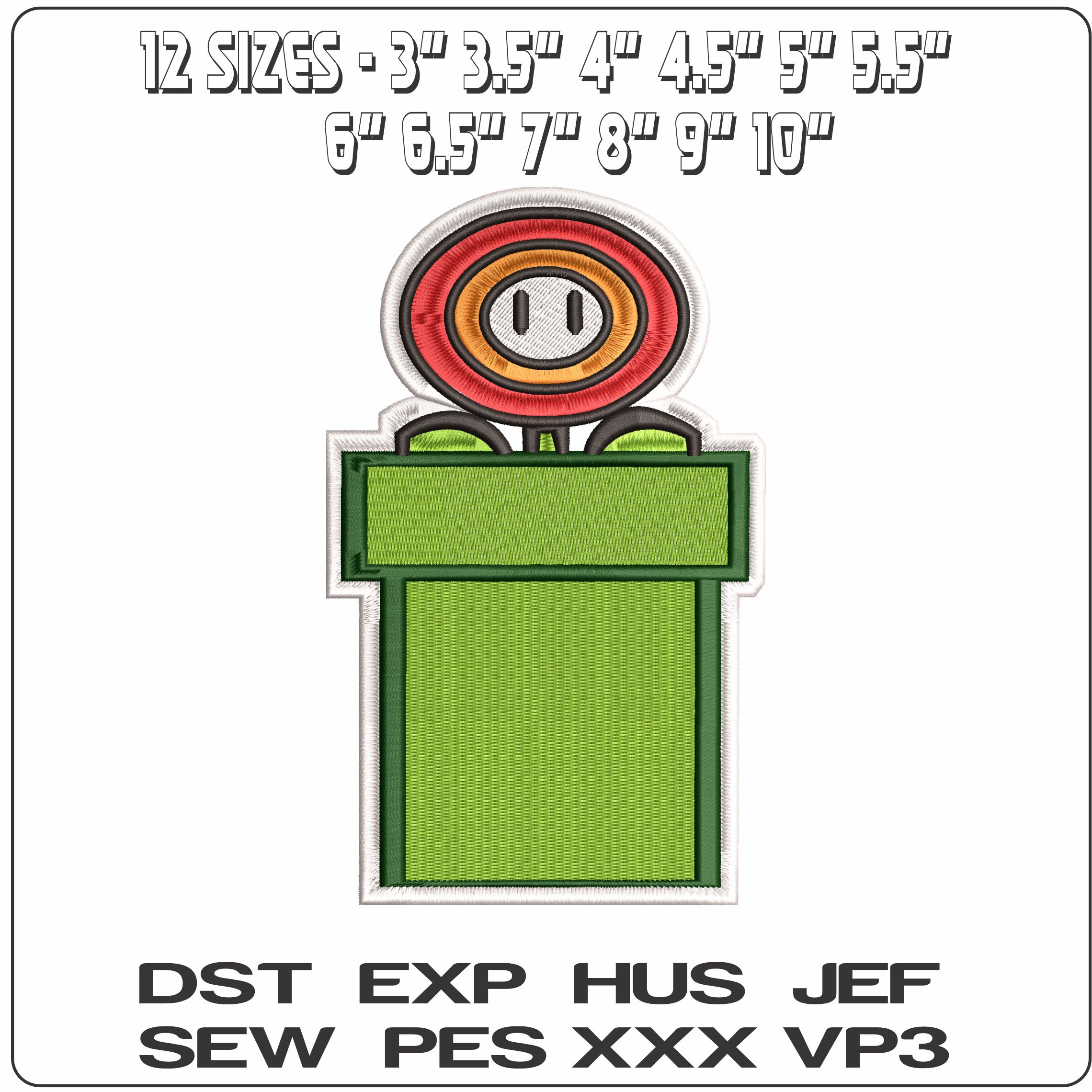 Piranha Plant in Pipe Super Mario Bros  - Elegant embroidery design file - instant download — view 2