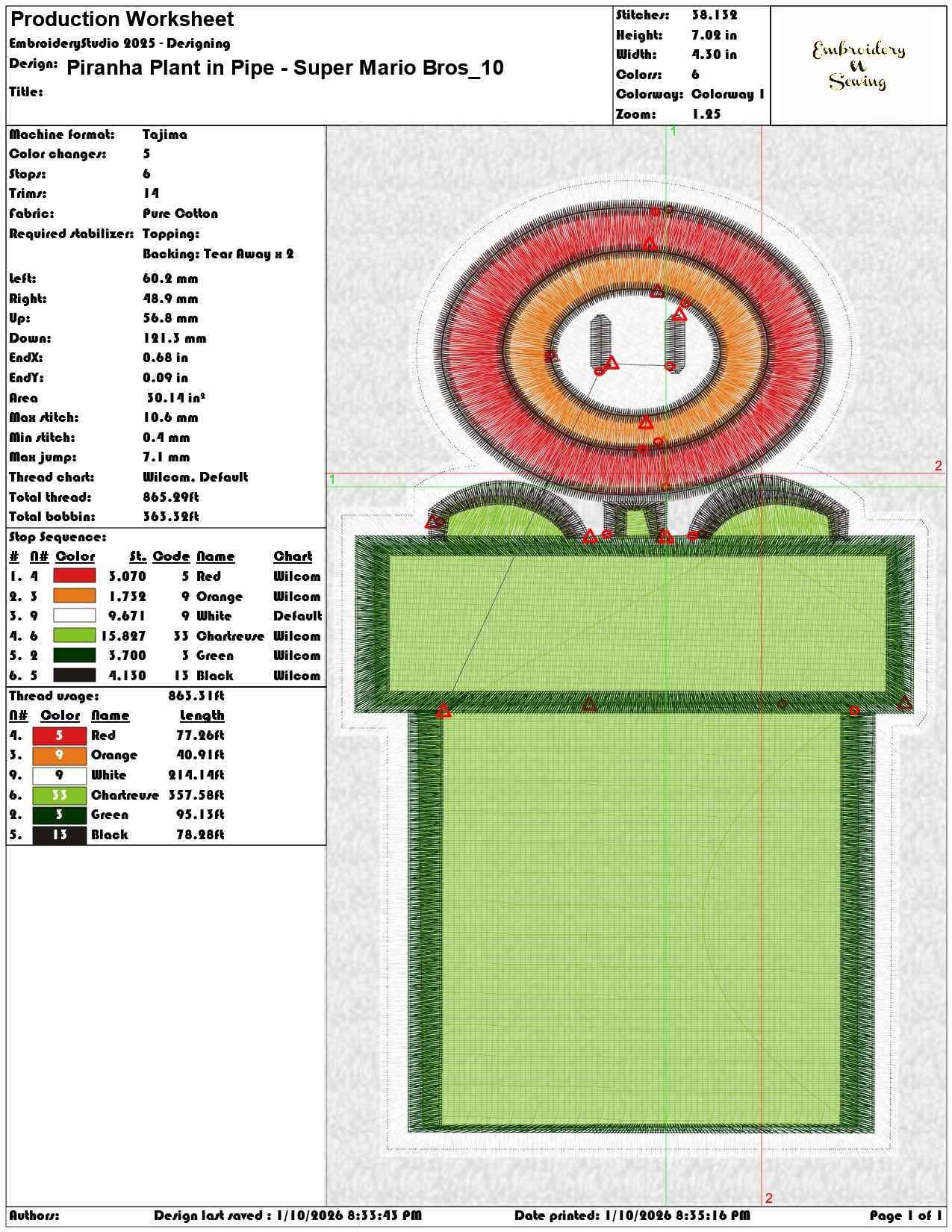 Piranha Plant in Pipe Super Mario Bros  - Elegant embroidery design file - instant download — view 3