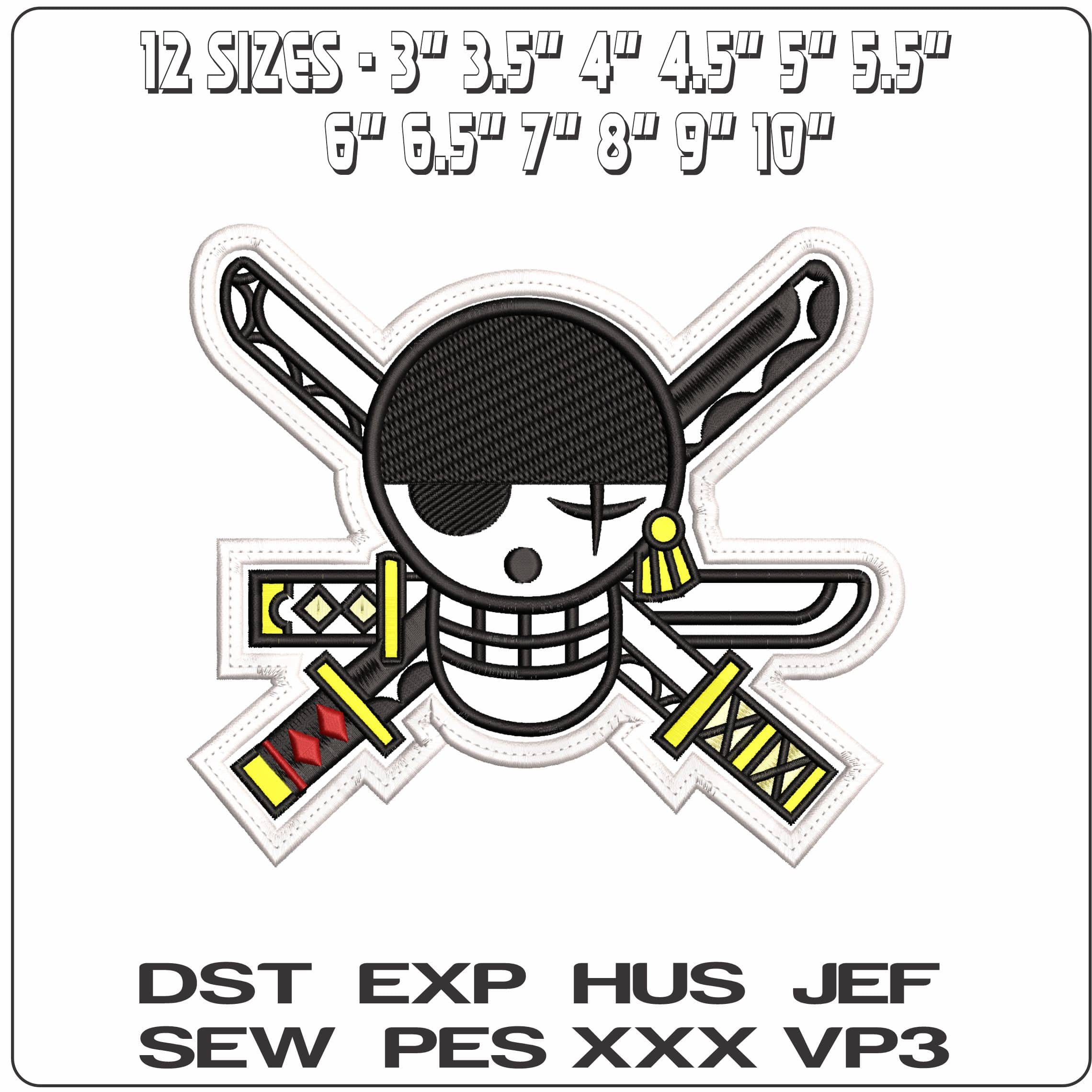 Pirate Skull Logo Patch One Piece Anime  - Elegant embroidery design file - instant download — view 2