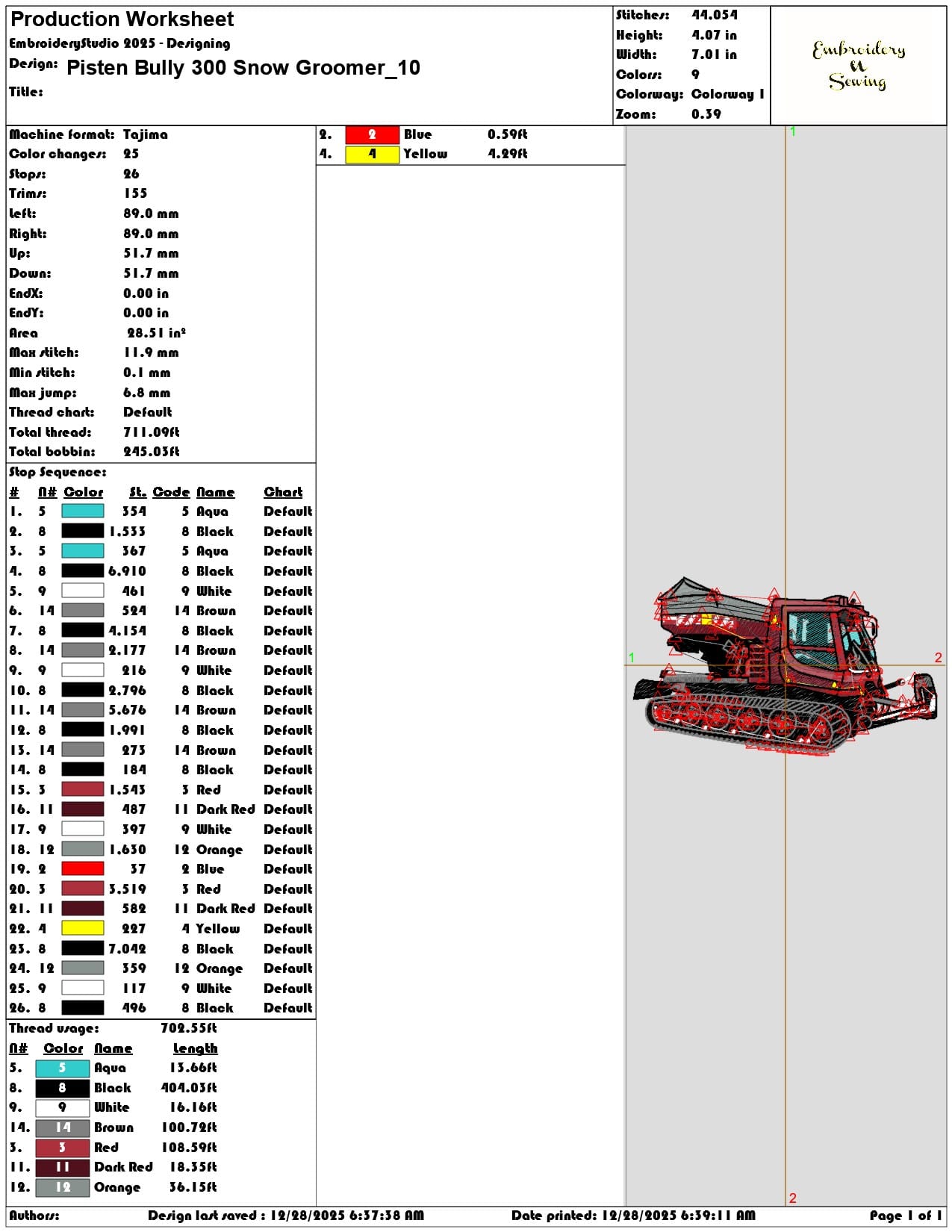 Pisten Bully 300 Snow Groomer  - Elegant embroidery design file - instant download — view 3