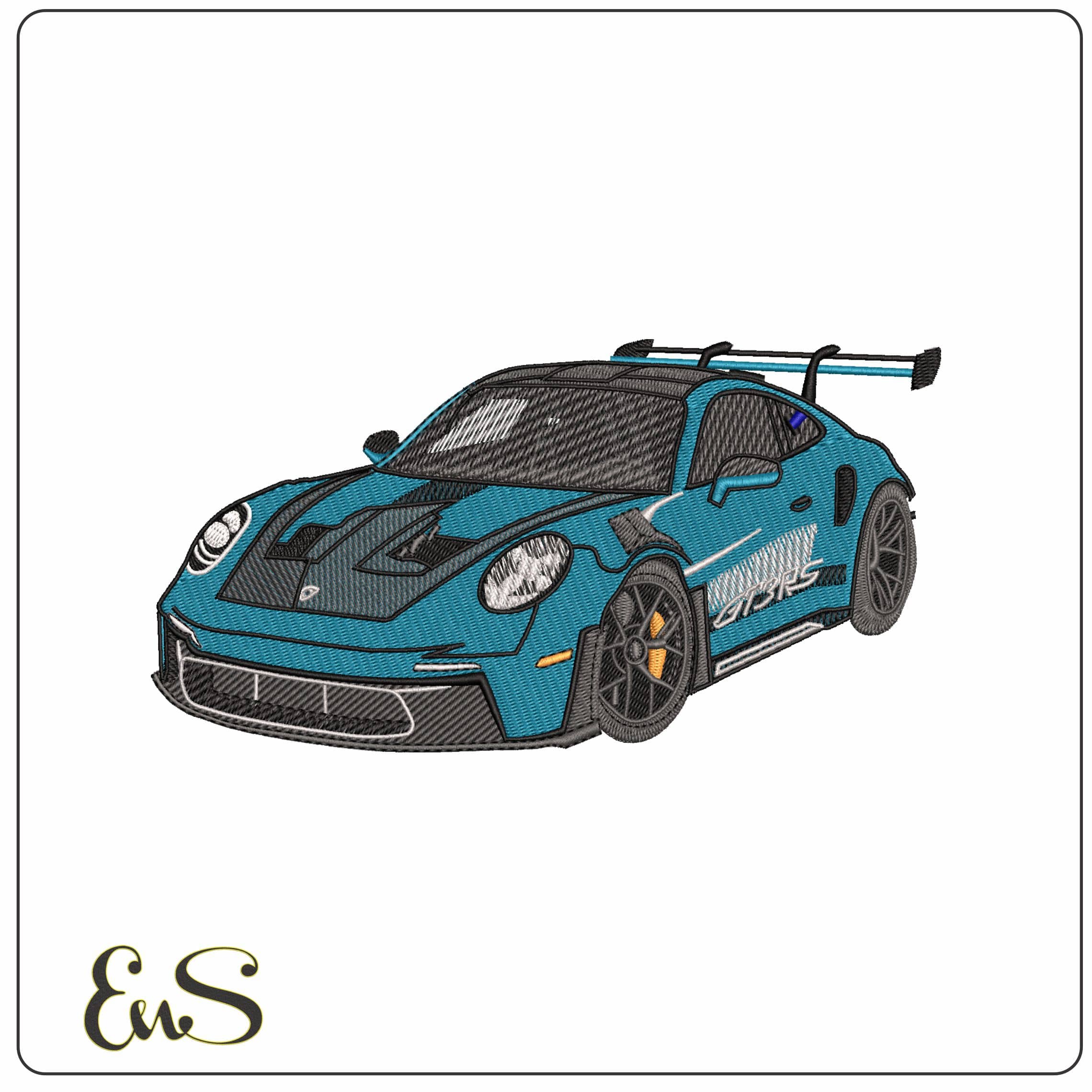 Porsche GT3RS 911 blue  - Elegant embroidery design file - instant download