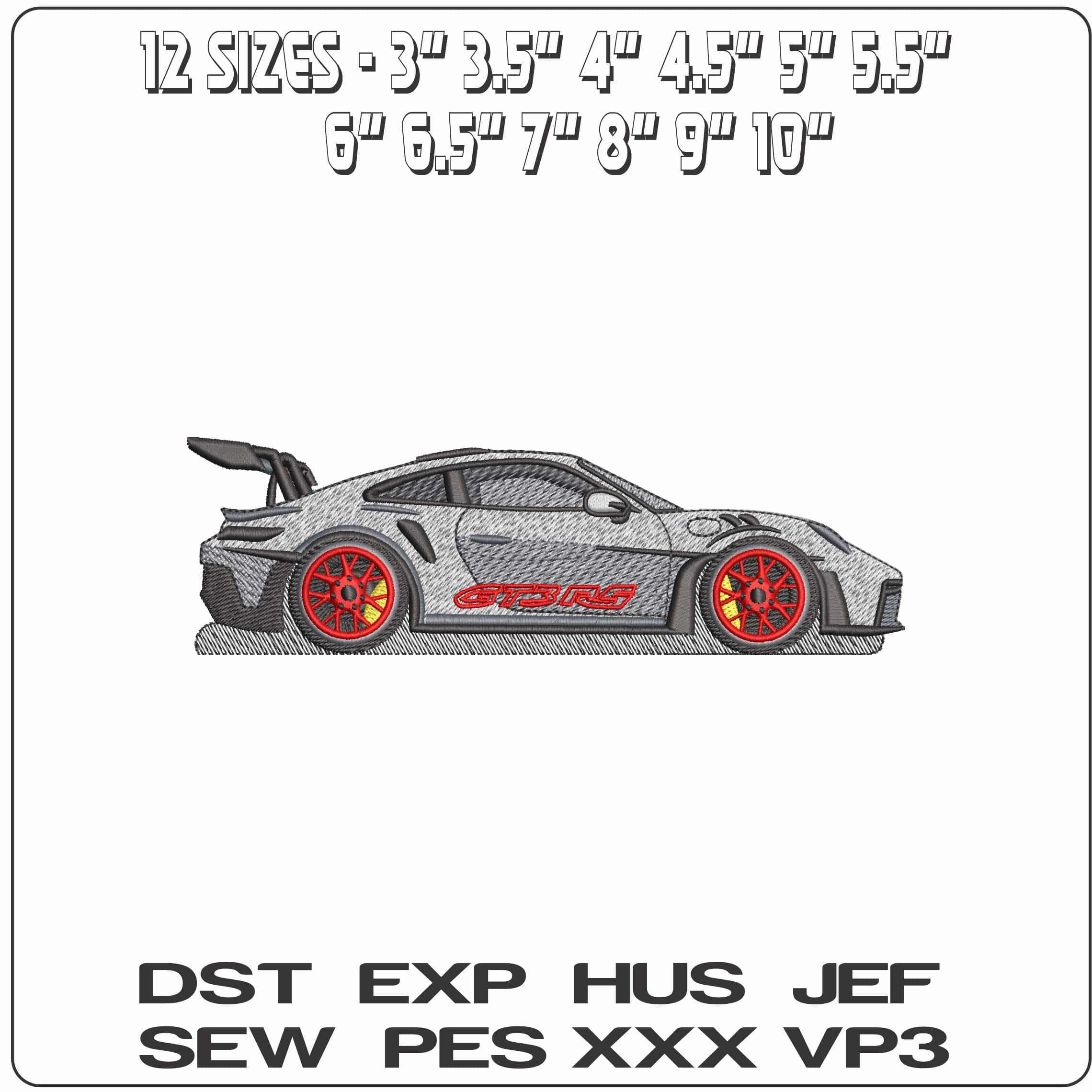 Porsche GT3RS side on  - Elegant embroidery design file - instant download — view 2