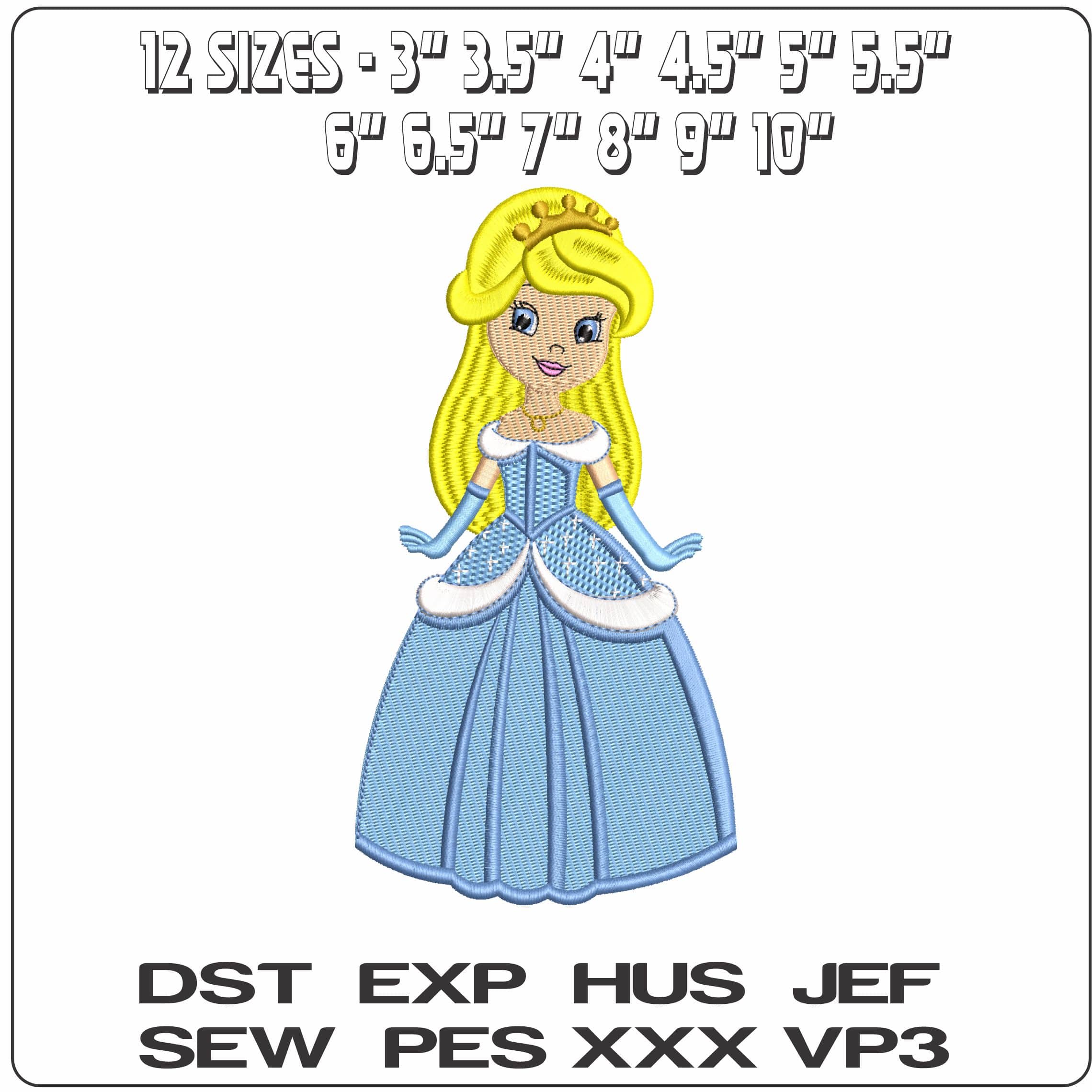 Princess Cinderella Characature  - Elegant embroidery design file - instant download — view 2