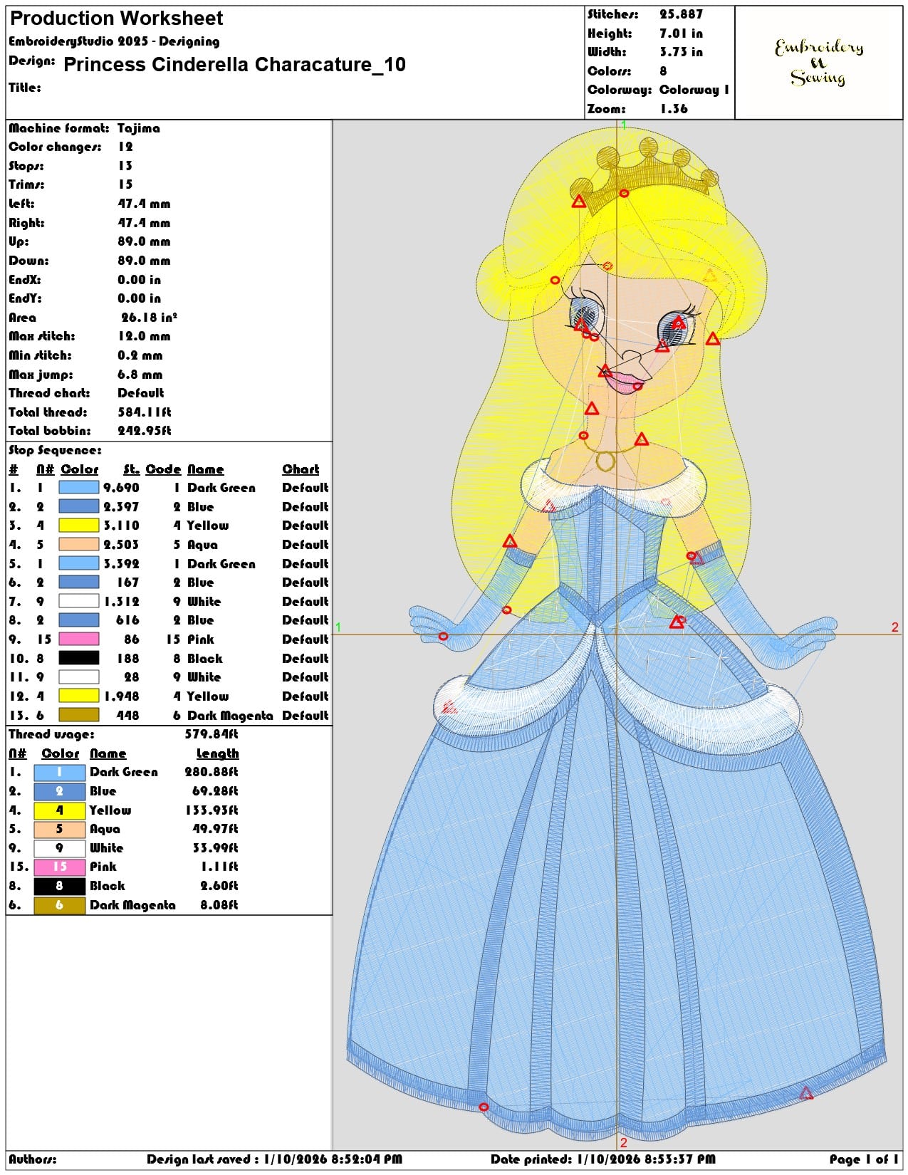 Princess Cinderella Characature  - Elegant embroidery design file - instant download — view 3