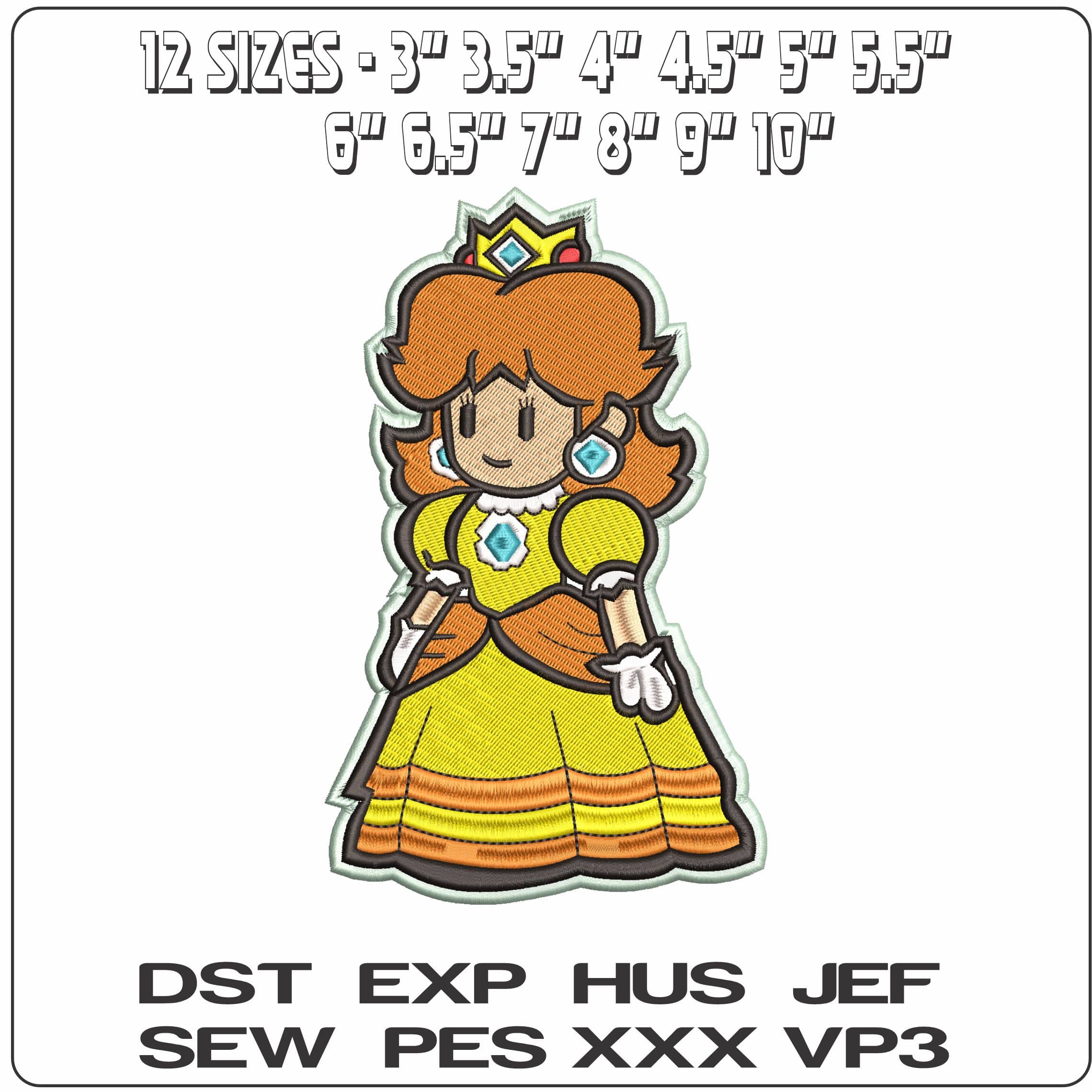 Princess Daisy Posing Super Mario Bros  - Elegant embroidery design file - instant download — view 2