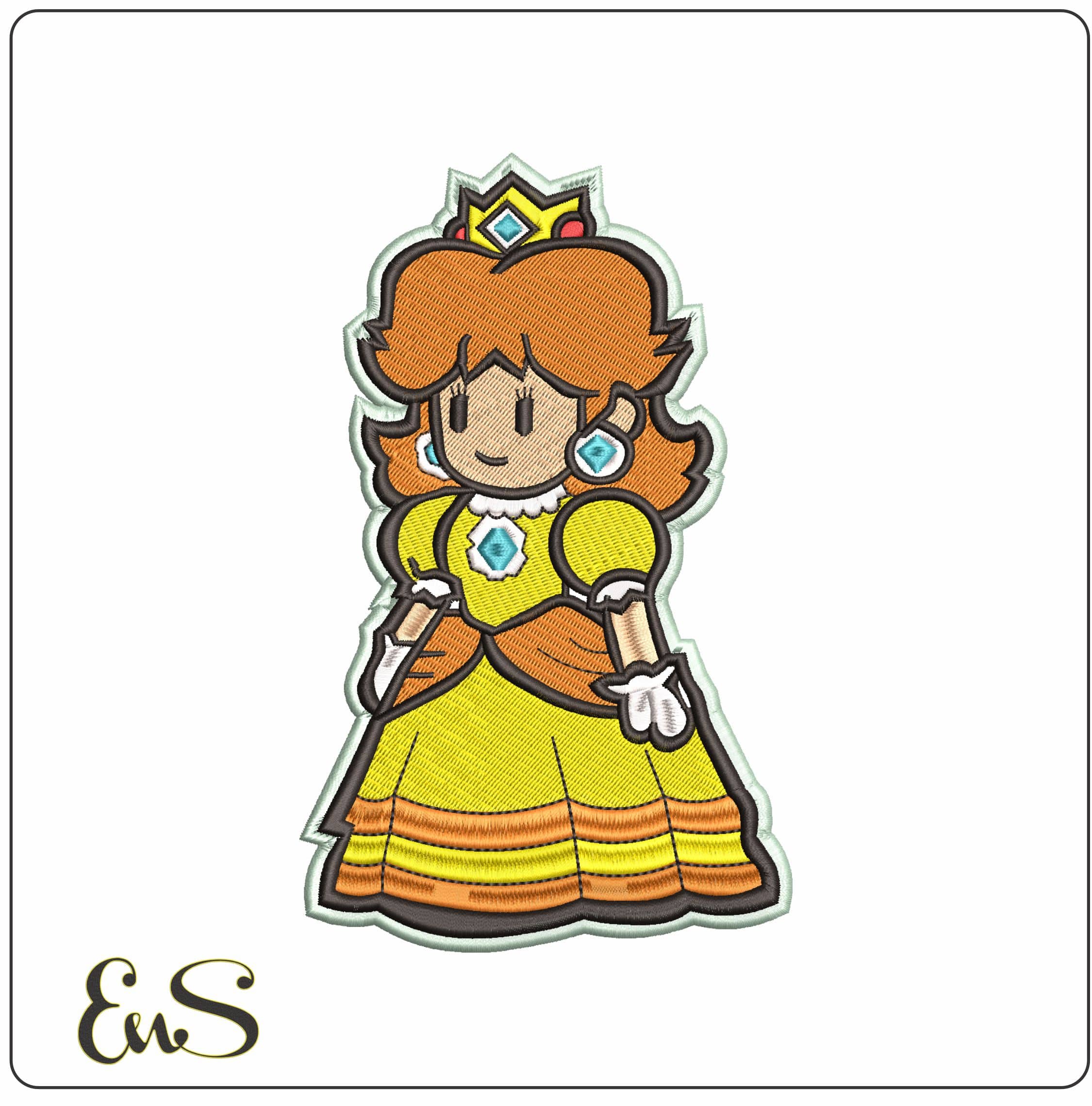 Princess Daisy Posing Super Mario Bros  - Elegant embroidery design file - instant download