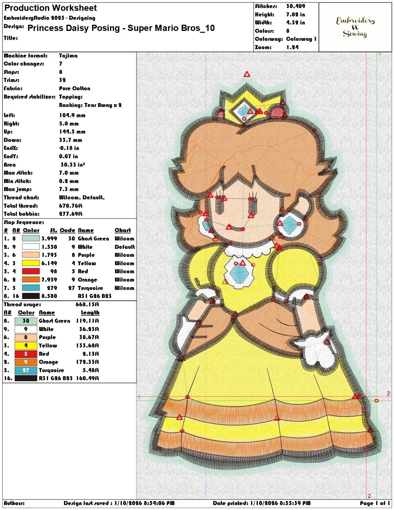 Princess Daisy Posing Super Mario Bros  - Elegant embroidery design file - instant download — view 3
