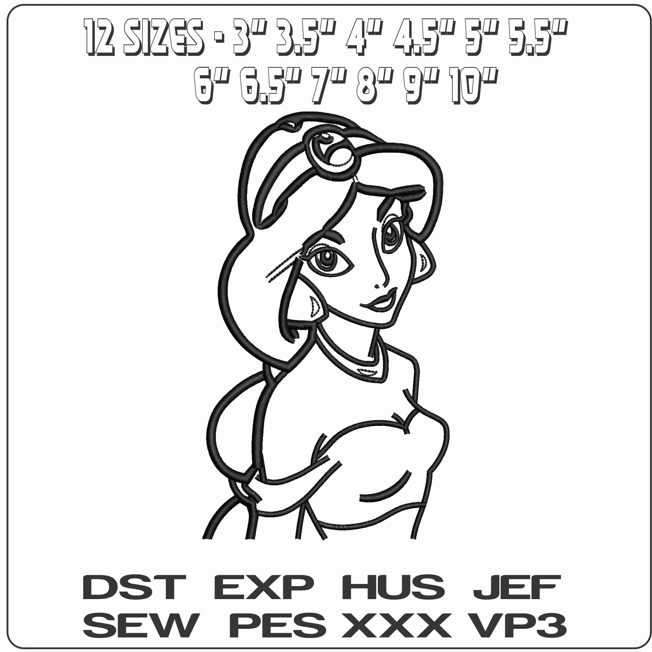 Princess Jasmin Lineart Aladin  - Elegant embroidery design file - instant download — view 2