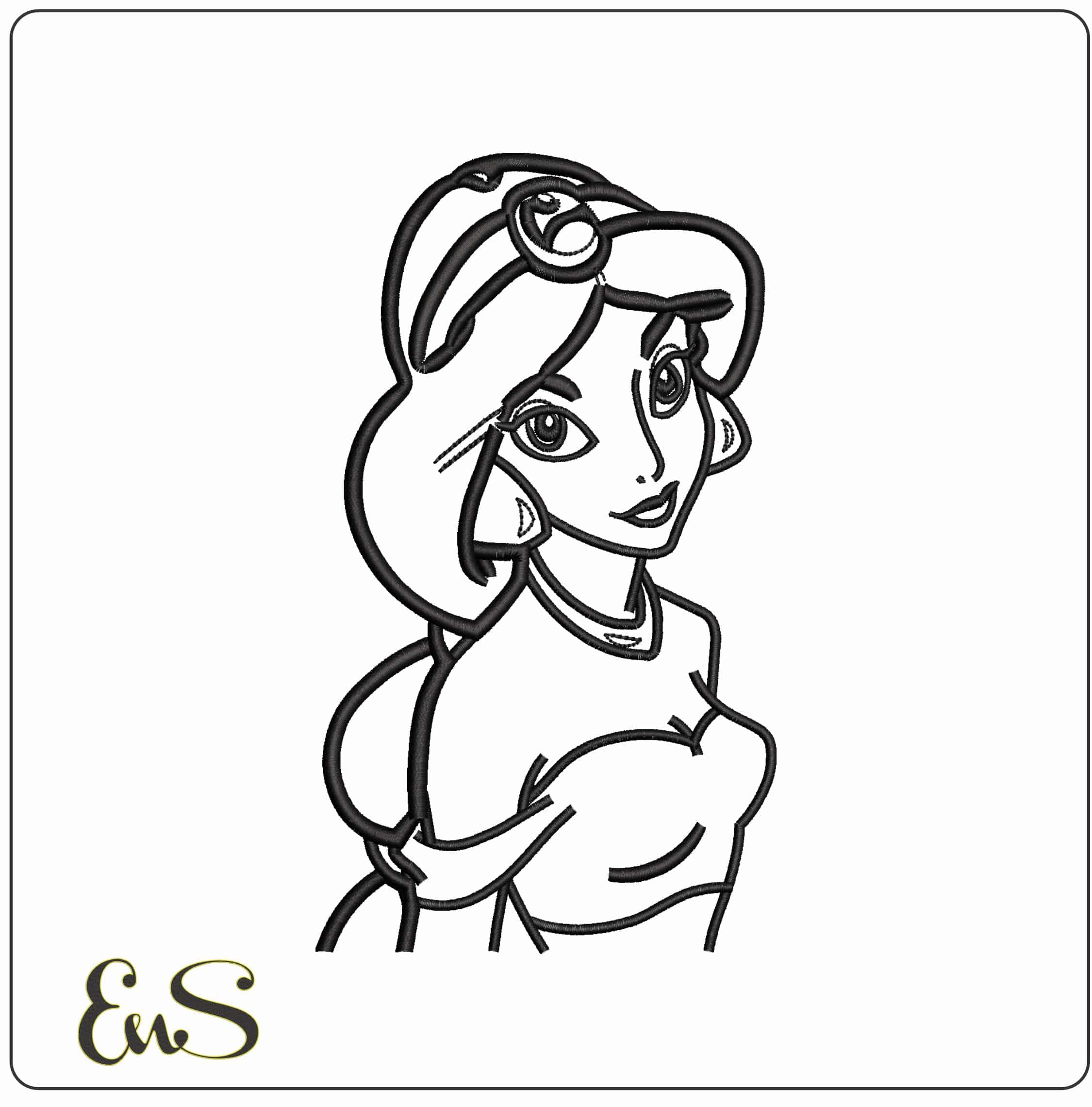 Princess Jasmin Lineart Aladin  - Elegant embroidery design file - instant download