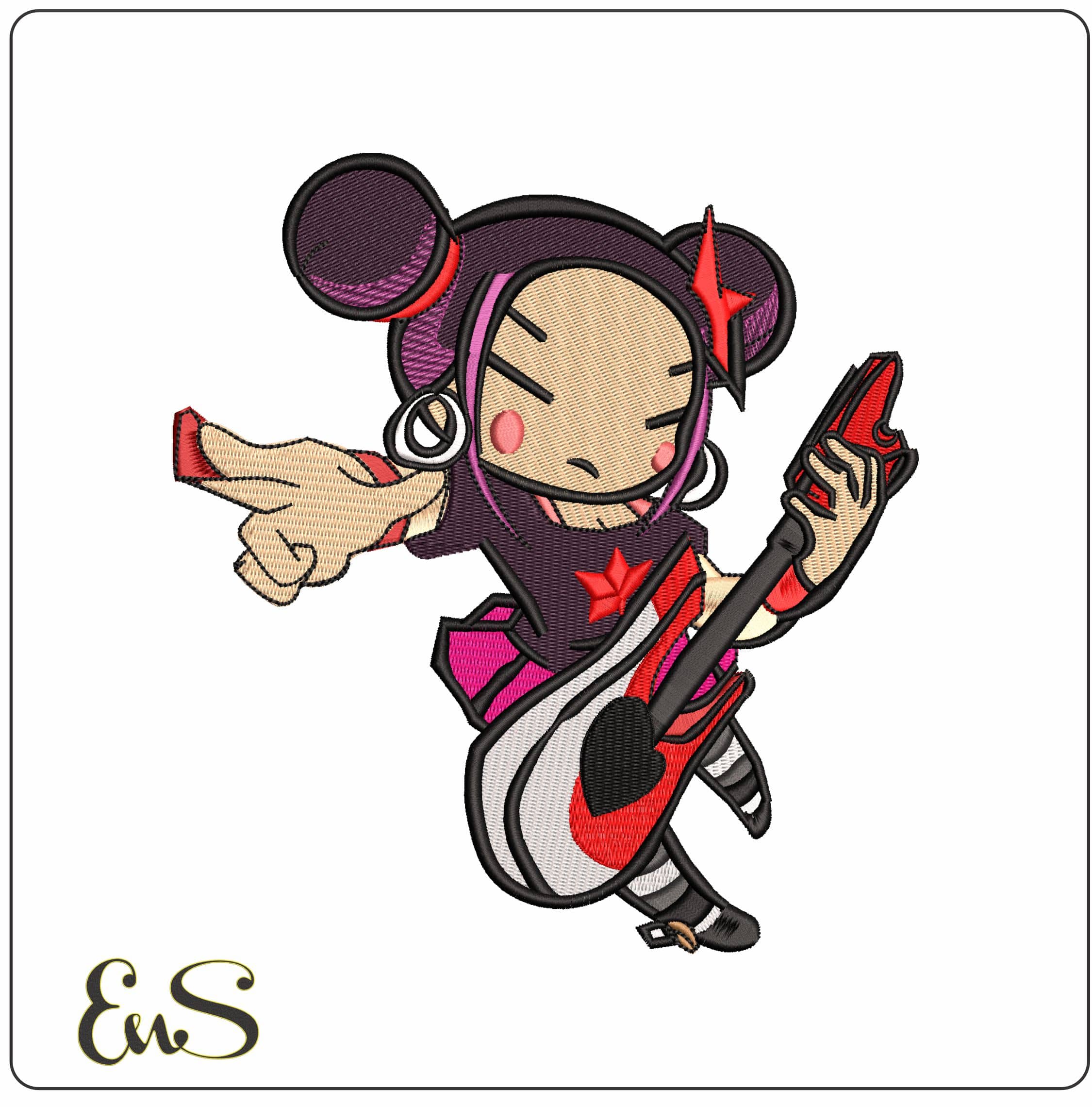 Pucca Rock Star Korean TV  - Elegant embroidery design file - instant download