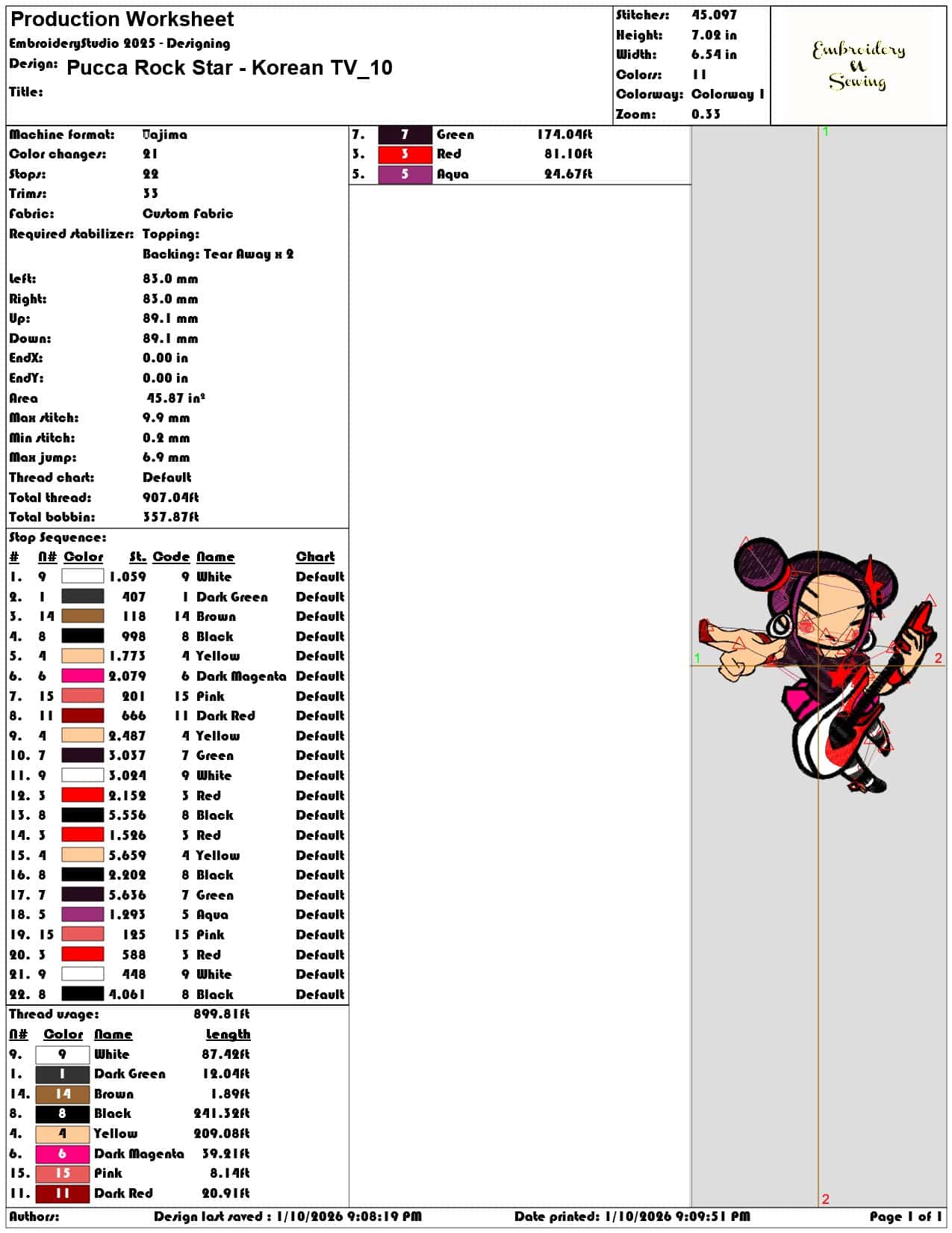 Pucca Rock Star Korean TV  - Elegant embroidery design file - instant download — view 3