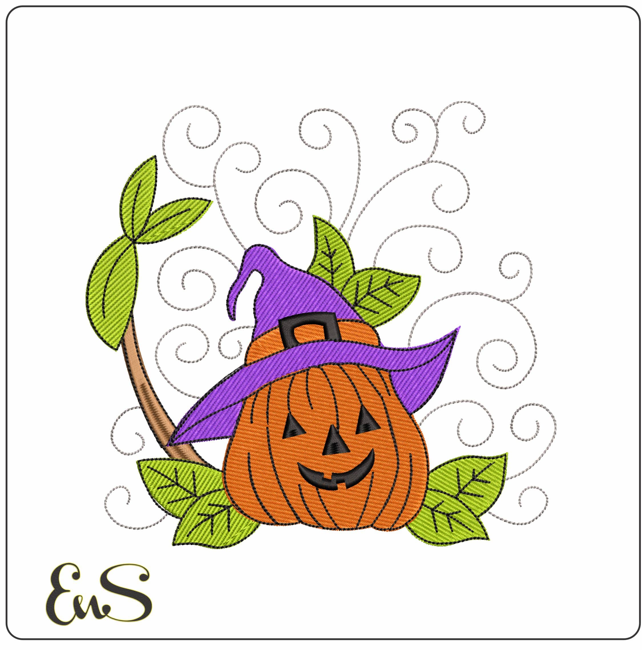 Pumpkin with witches hat  - Elegant embroidery design file - instant download