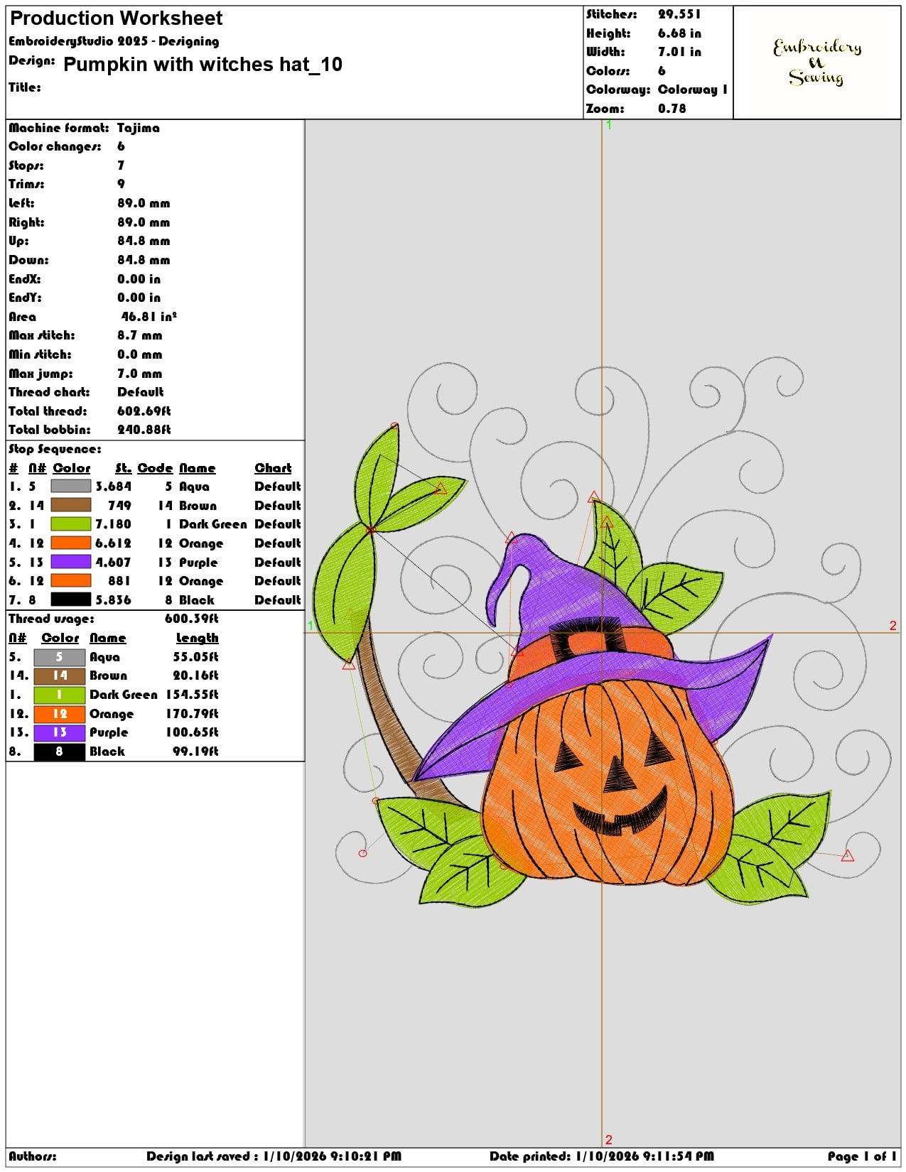 Pumpkin with witches hat  - Elegant embroidery design file - instant download — view 3