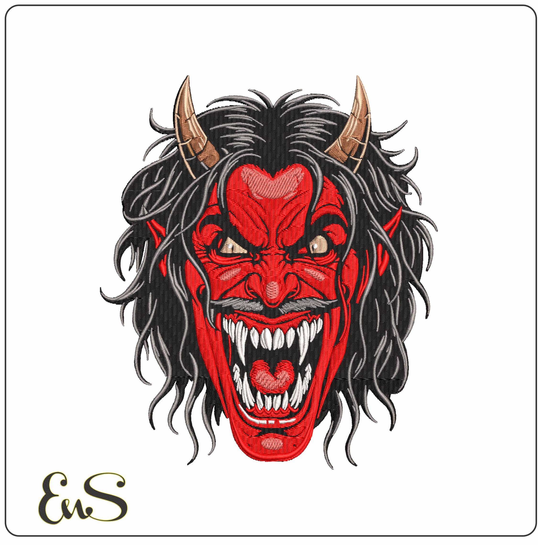 Red Demon Devil Screaming  - Elegant embroidery design file - instant download