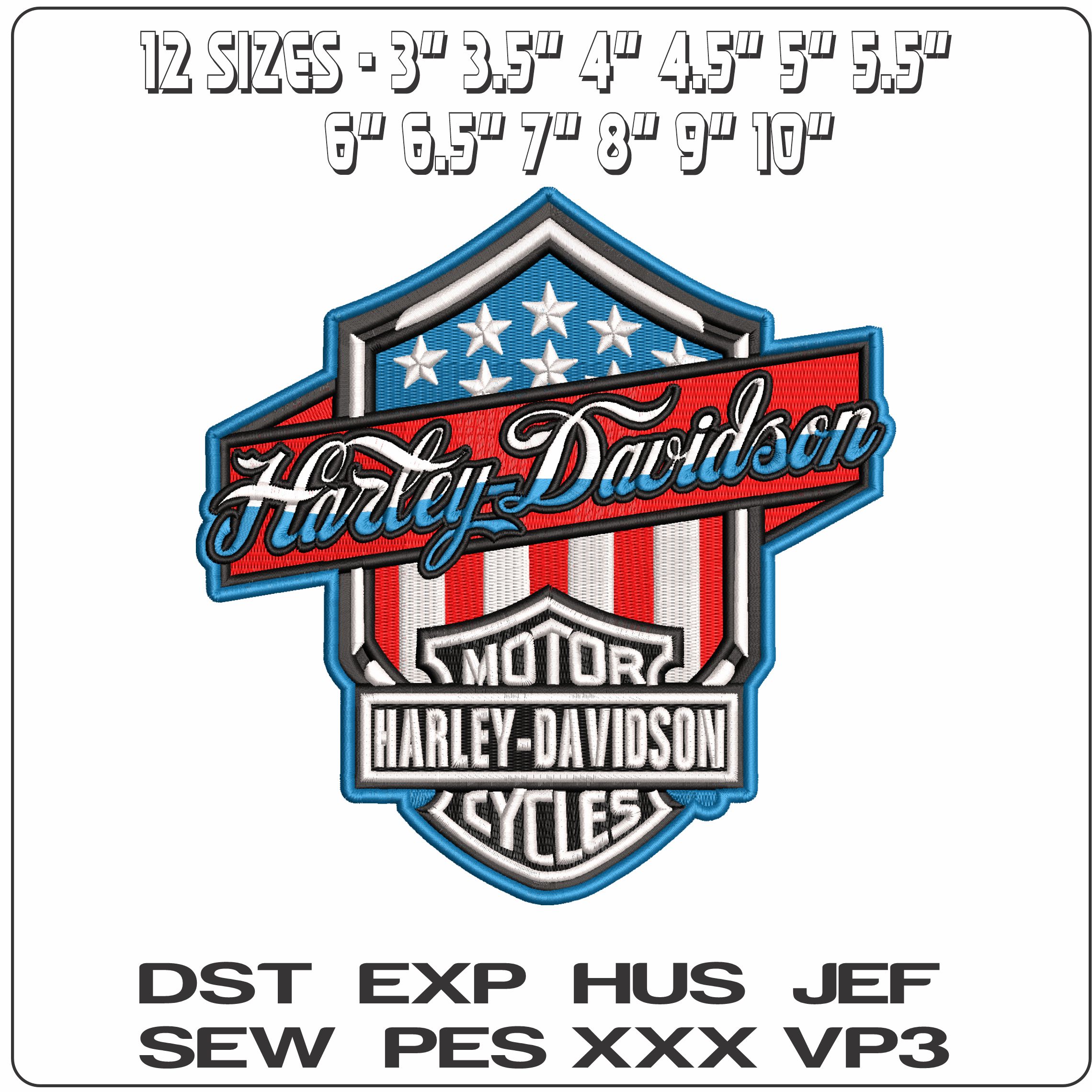 Red White and Blue Harley Logo  - Elegant embroidery design file - instant download — view 2