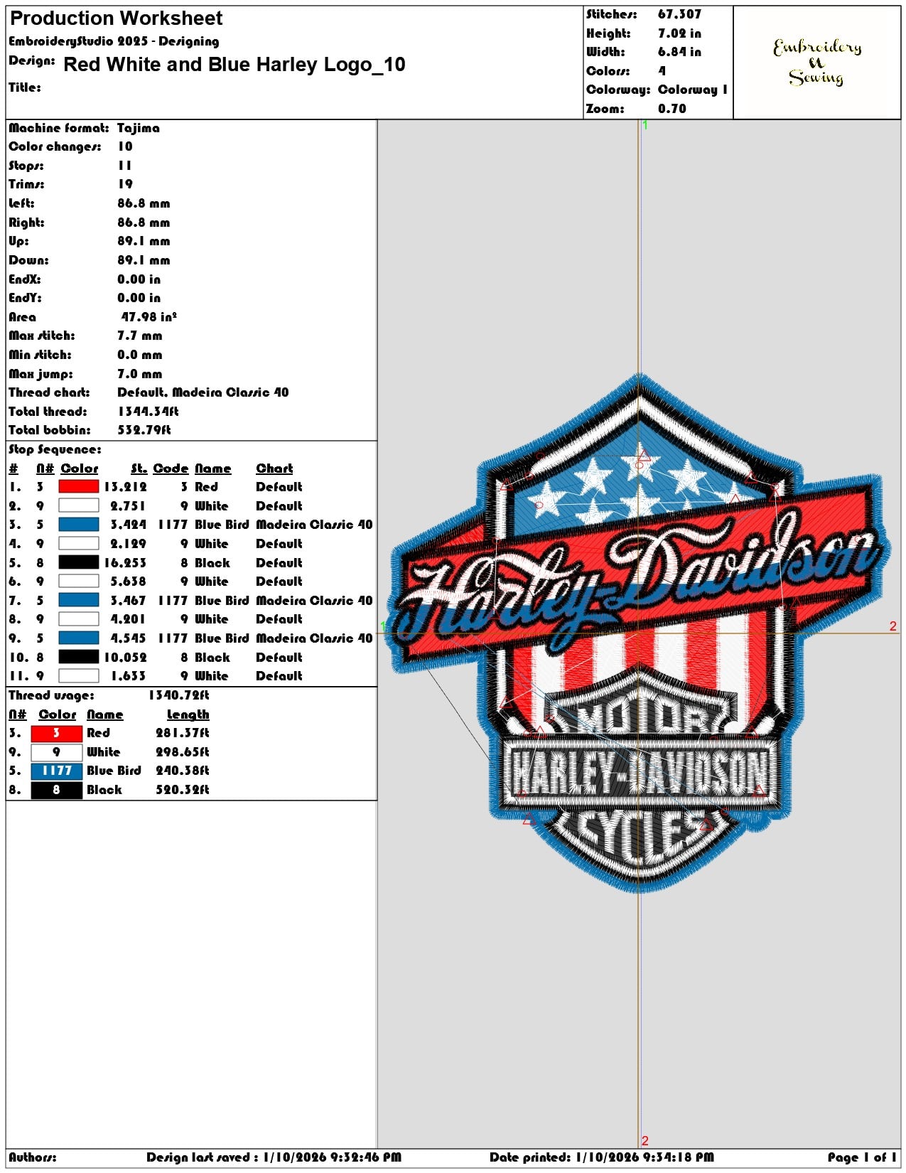 Red White and Blue Harley Logo  - Elegant embroidery design file - instant download — view 3