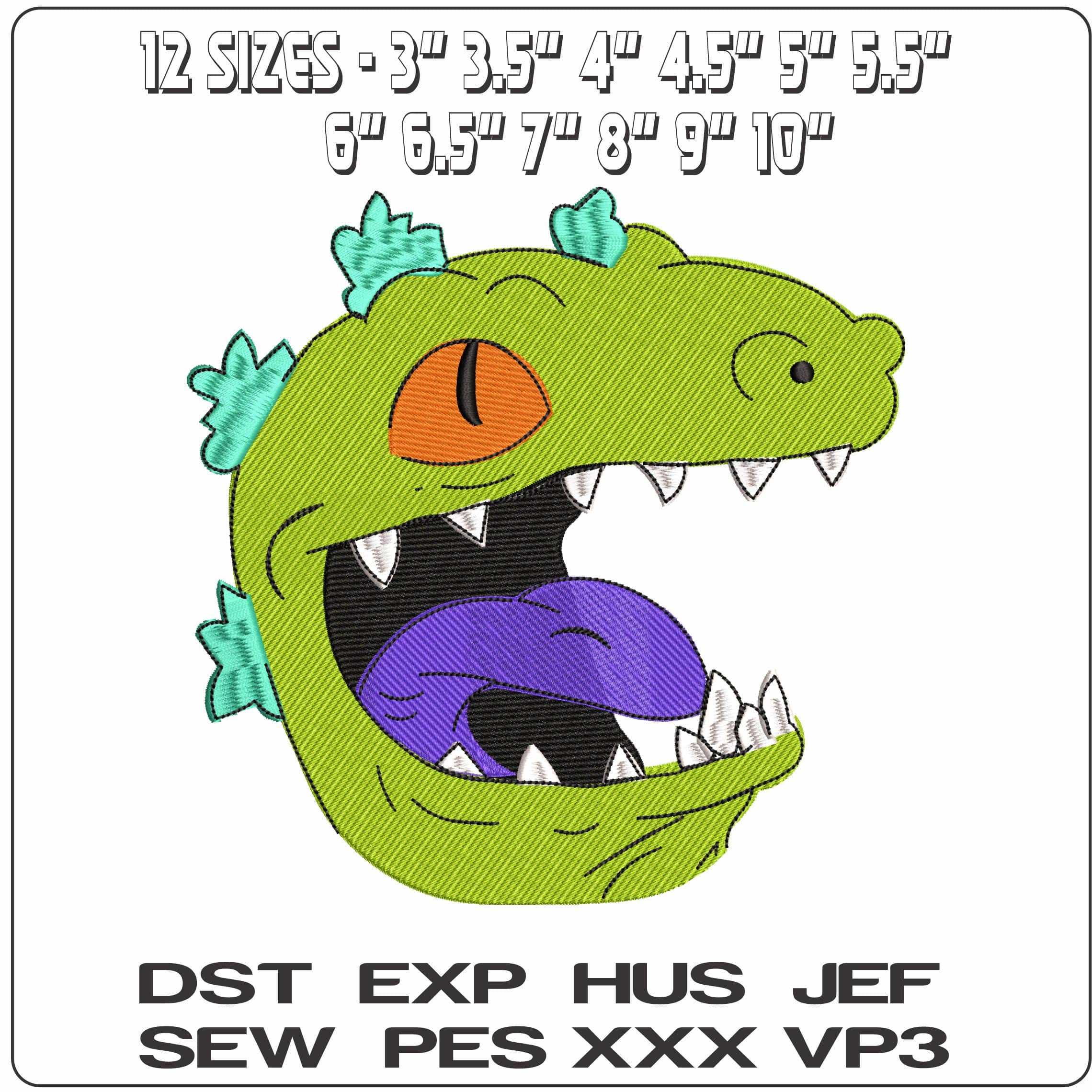 Reptar Head Rug Rats Cartoon  - Elegant embroidery design file - instant download — view 2