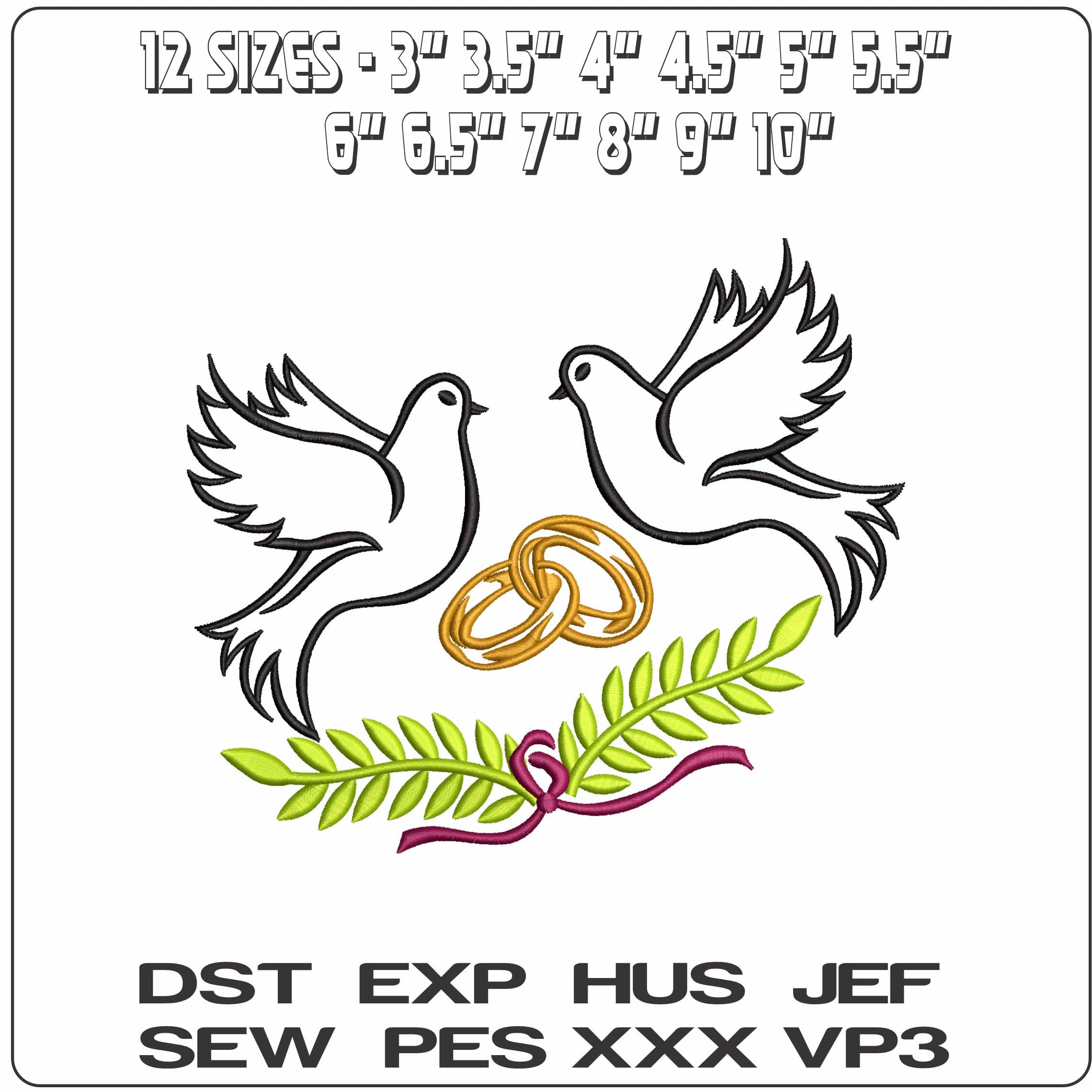 Rings Doves and Vines   - Elegant embroidery design file - instant download — view 2