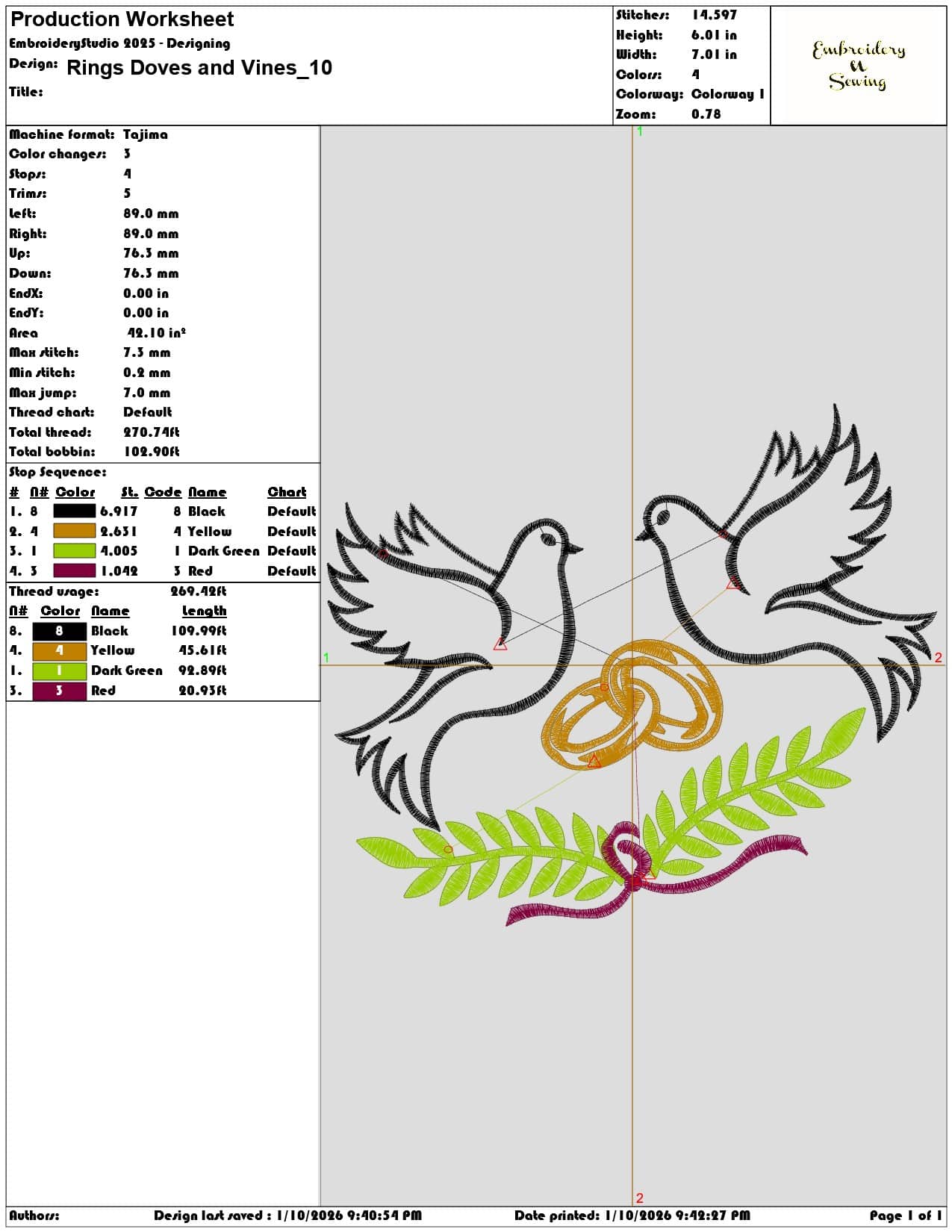 Rings Doves and Vines   - Elegant embroidery design file - instant download — view 3