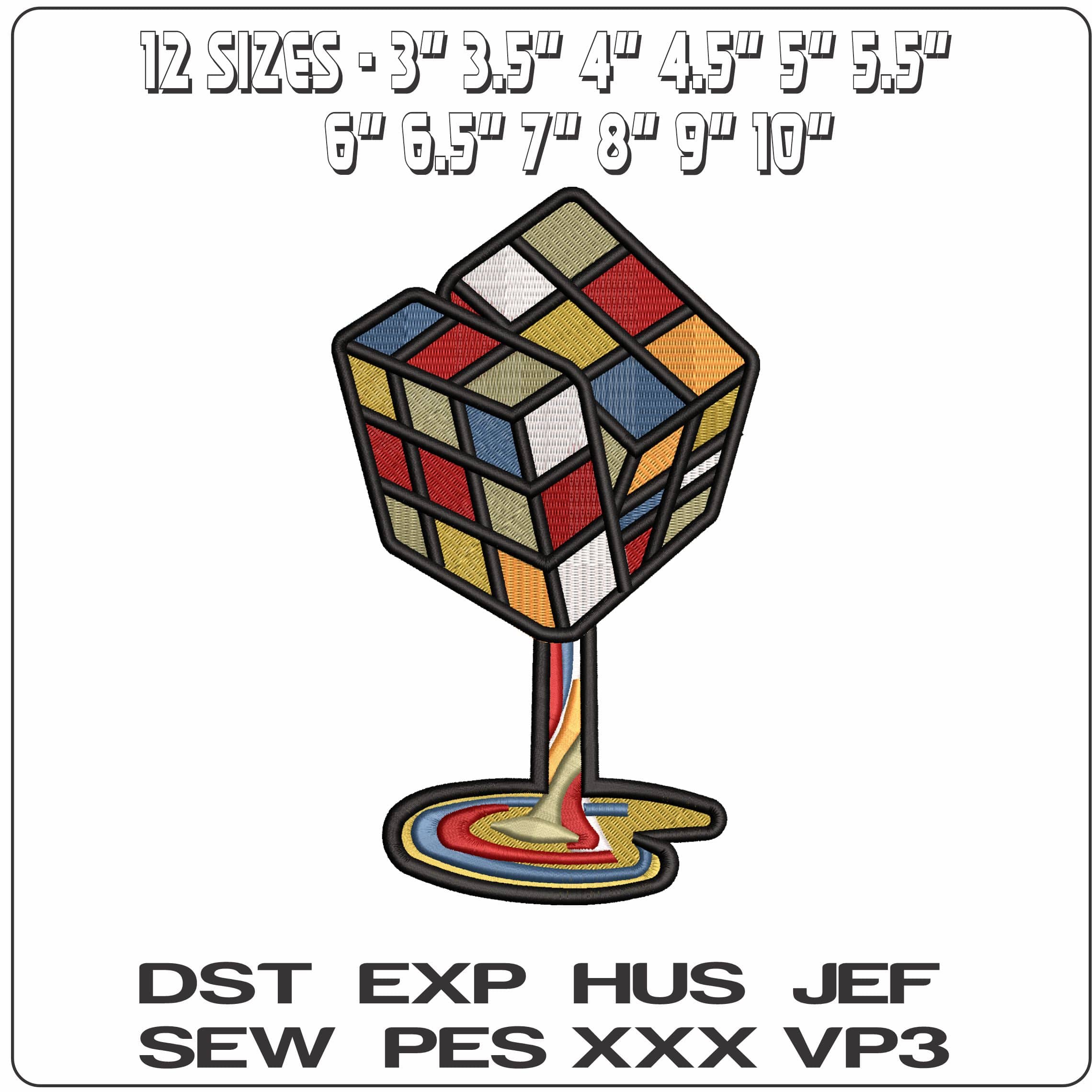 Rubik Cube melting   - Elegant embroidery design file - instant download — view 2