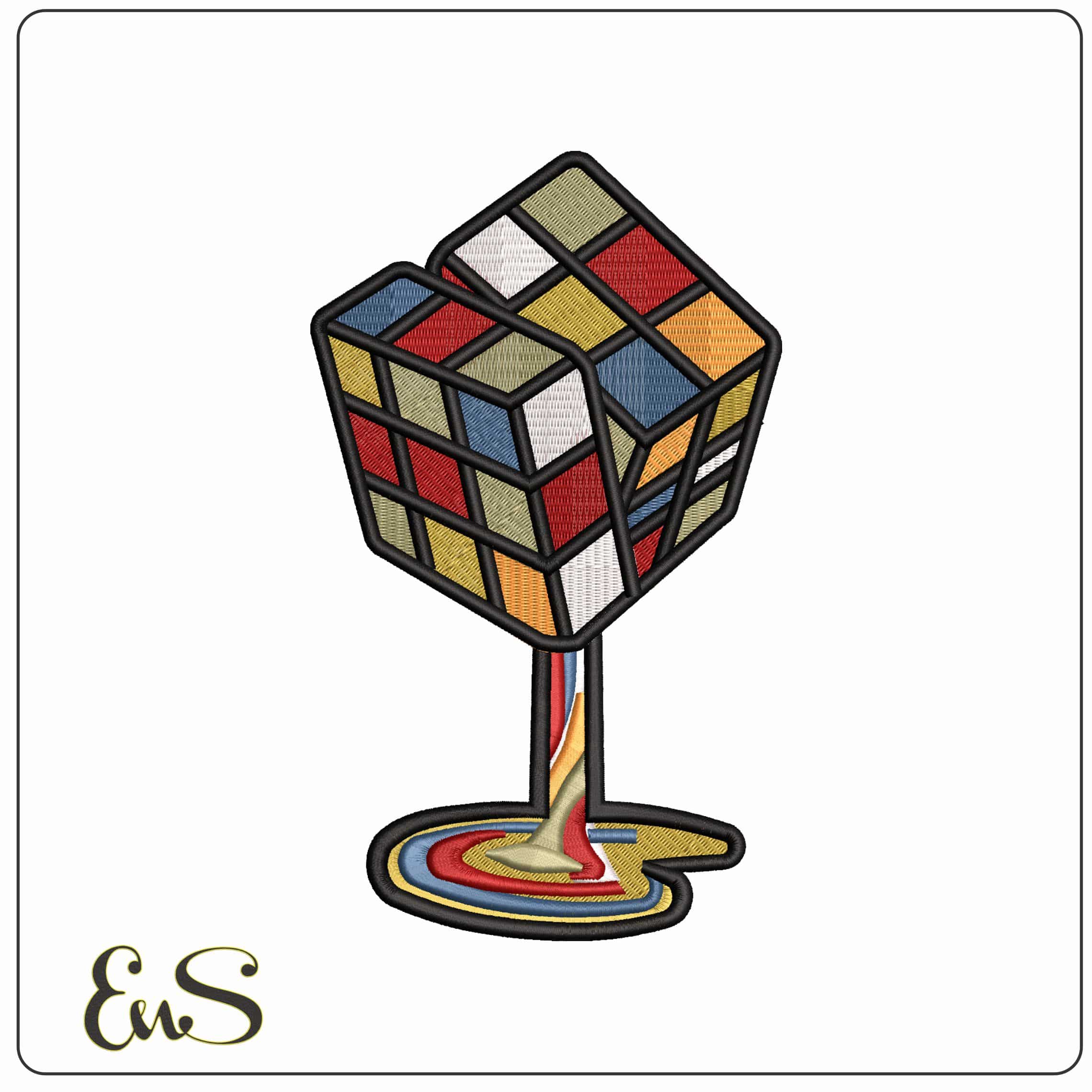 Rubik Cube melting   - Elegant embroidery design file - instant download