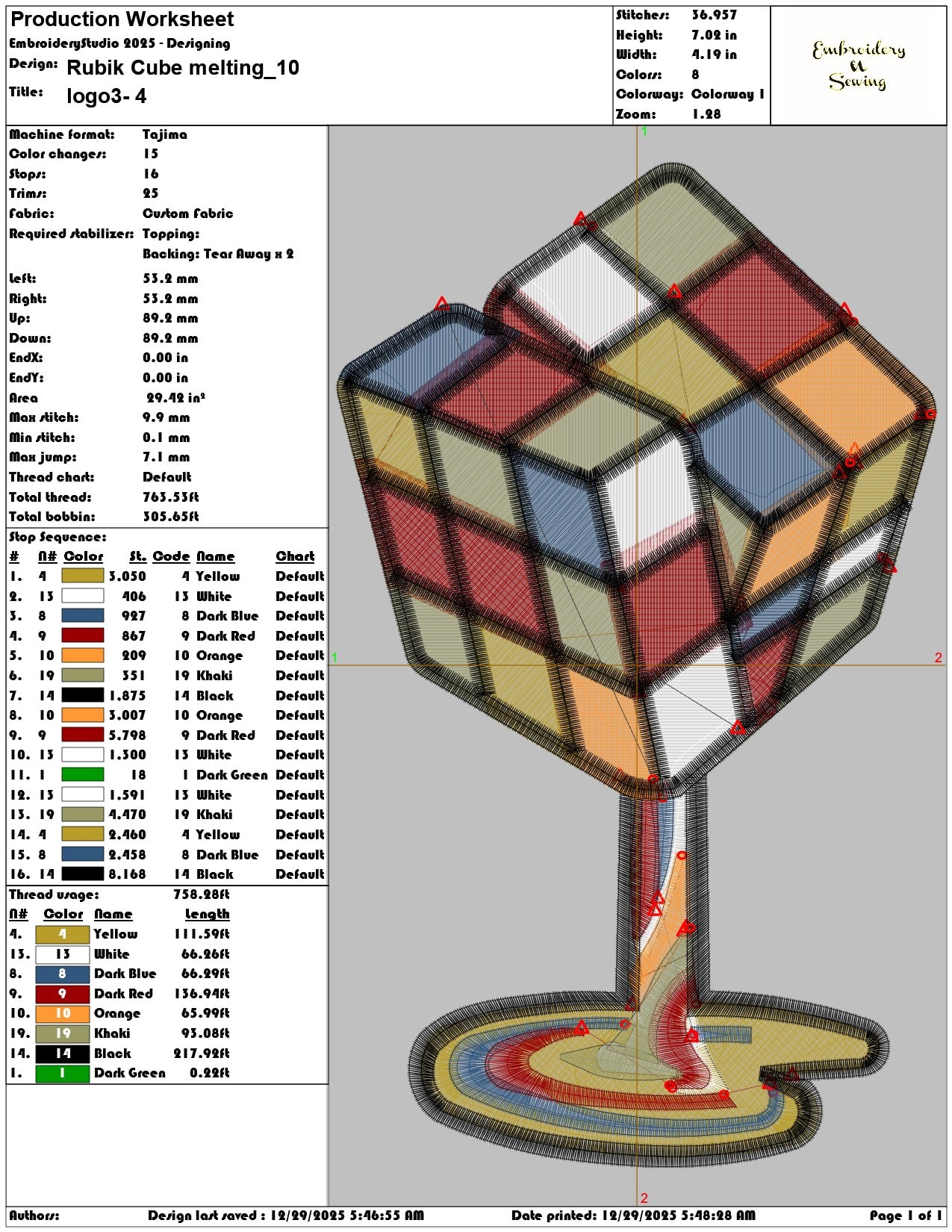 Rubik Cube melting   - Elegant embroidery design file - instant download — view 3