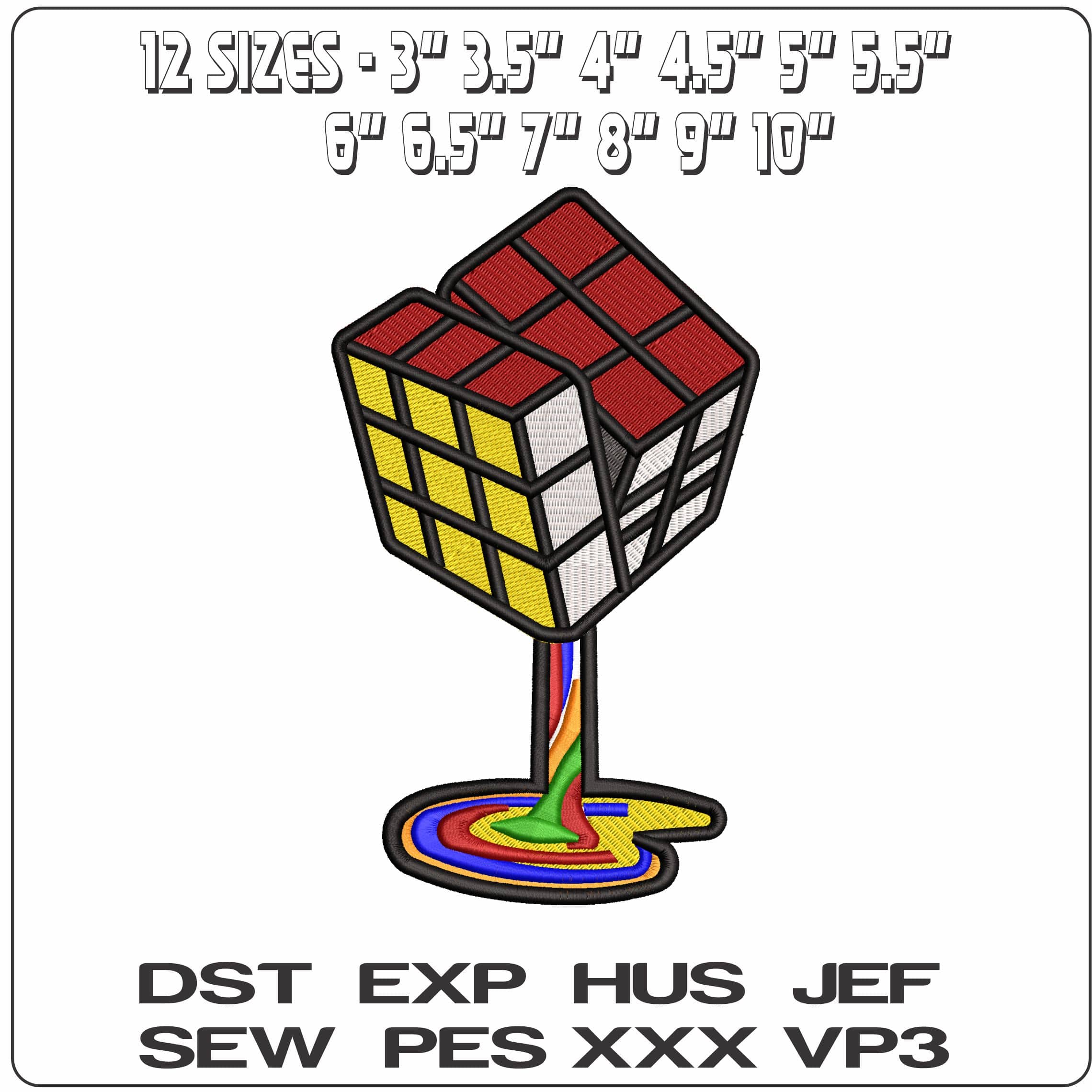 Rubik Cube melting Complete   - Elegant embroidery design file - instant download — view 2