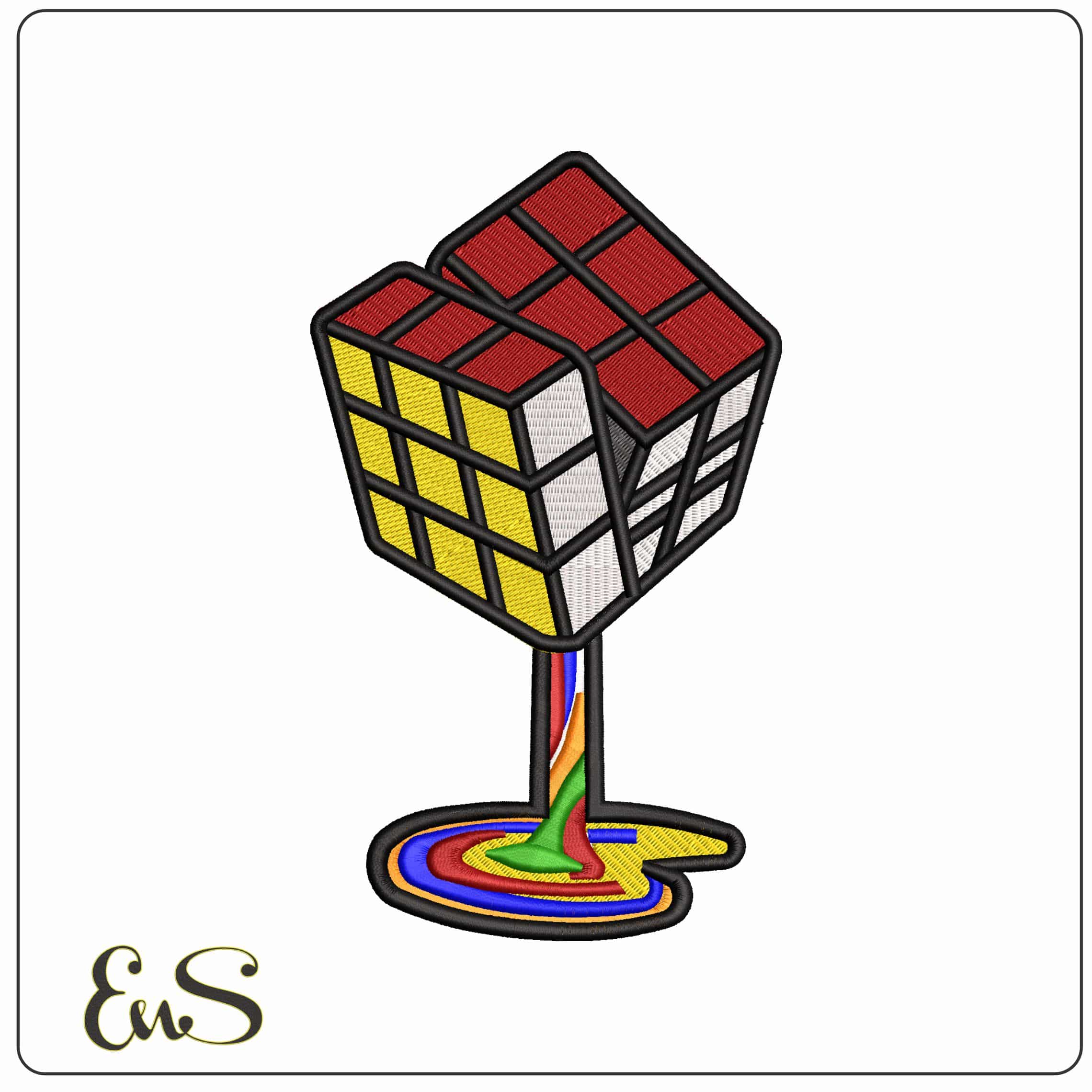 Rubik Cube melting Complete   - Elegant embroidery design file - instant download