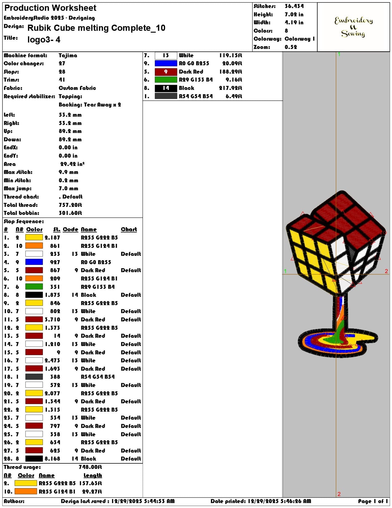 Rubik Cube melting Complete   - Elegant embroidery design file - instant download — view 3