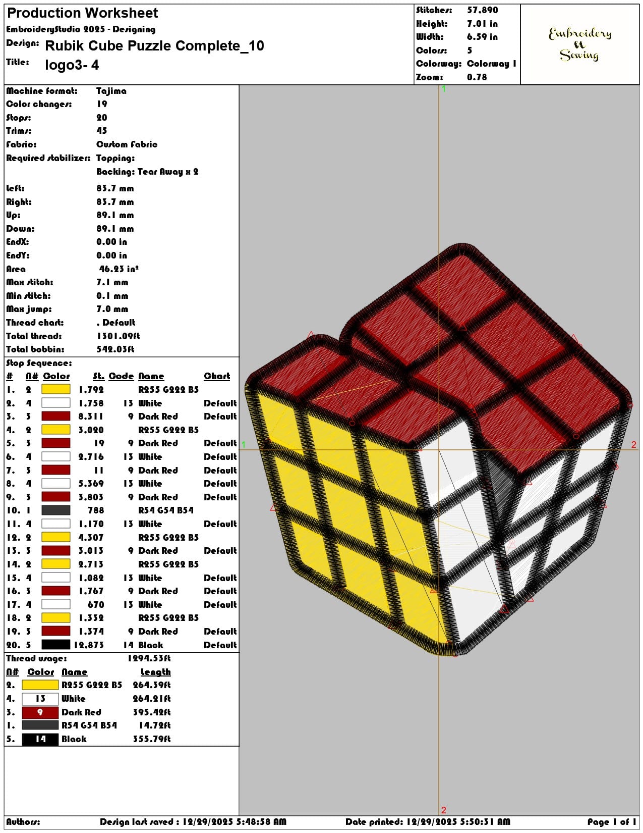 Rubik Cube Puzzle Complete   - Elegant embroidery design file - instant download — view 3