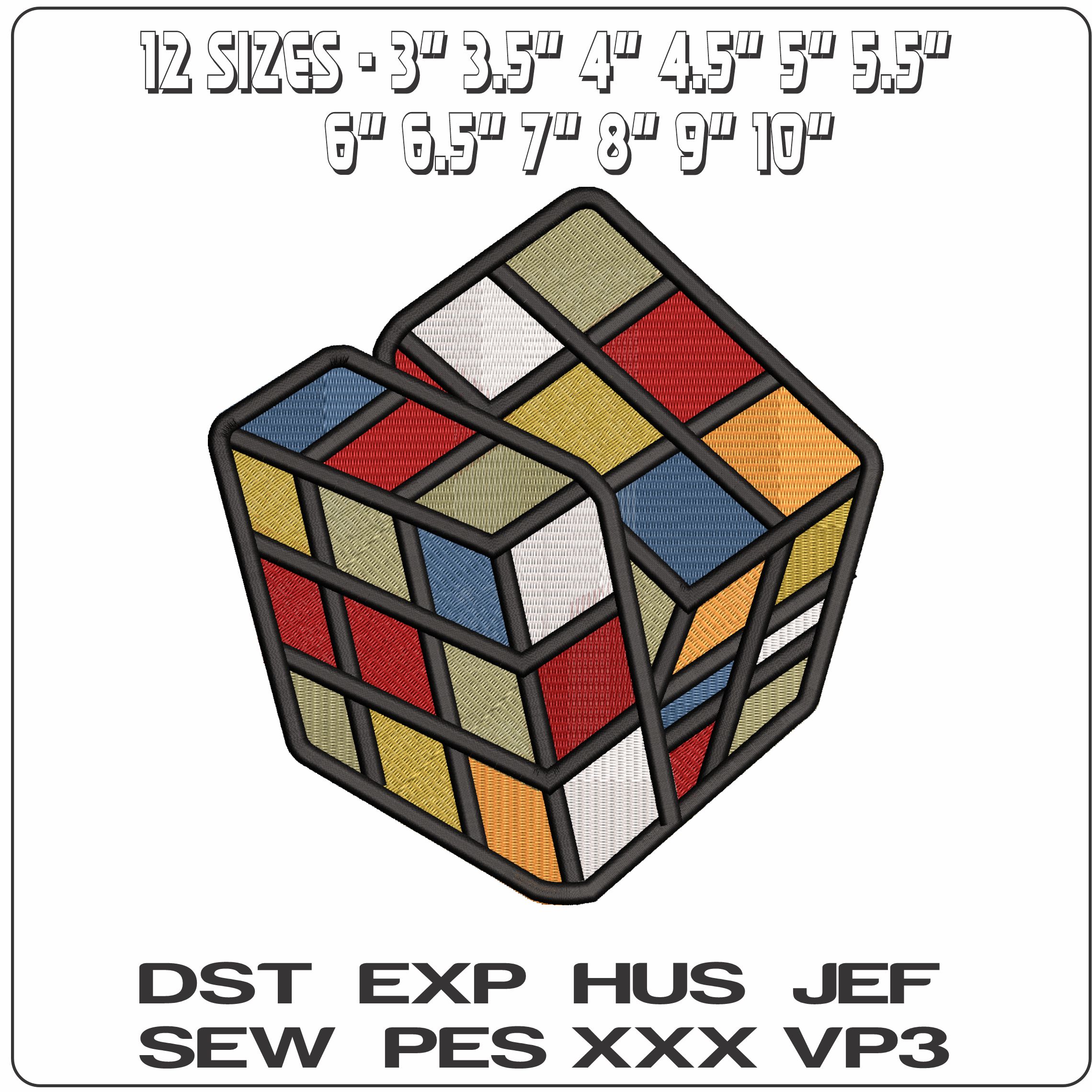 Rubik Cube Puzzle mixed    - Elegant embroidery design file - instant download — view 2