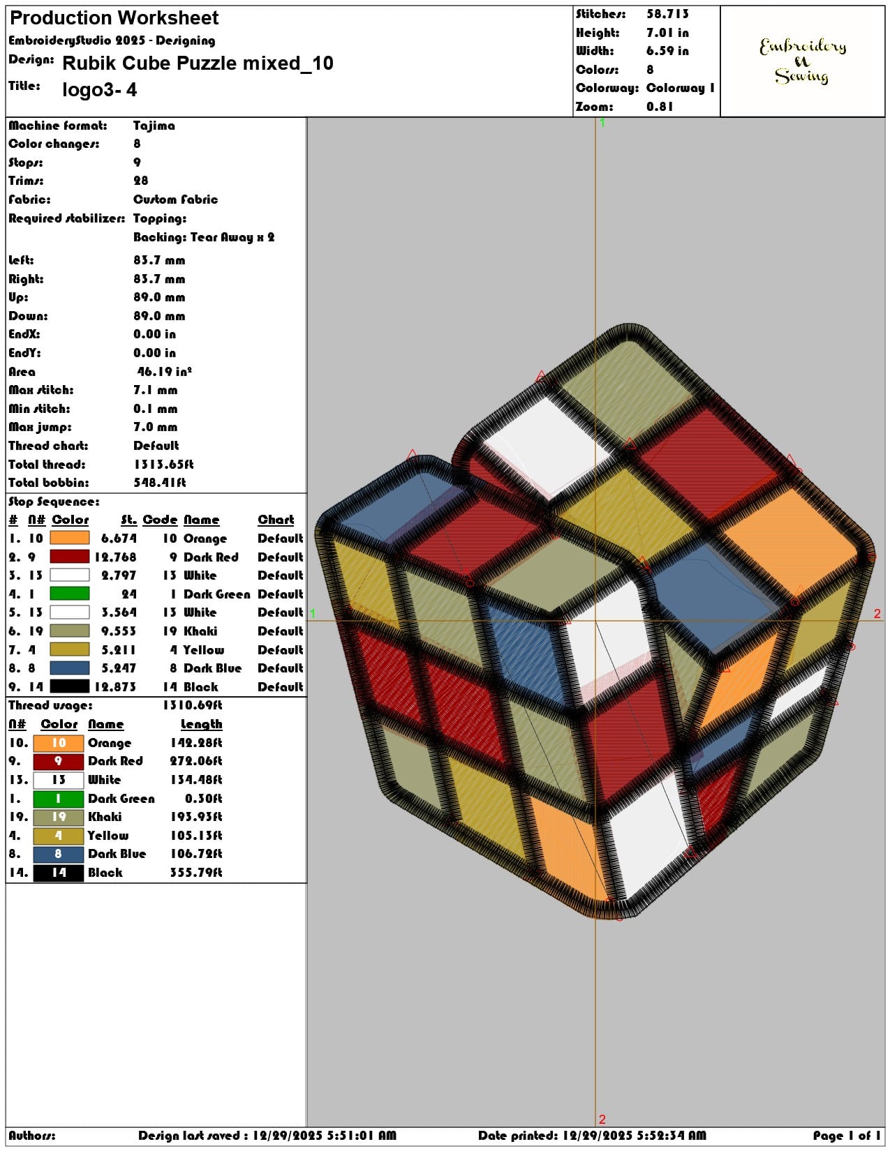Rubik Cube Puzzle mixed    - Elegant embroidery design file - instant download — view 3