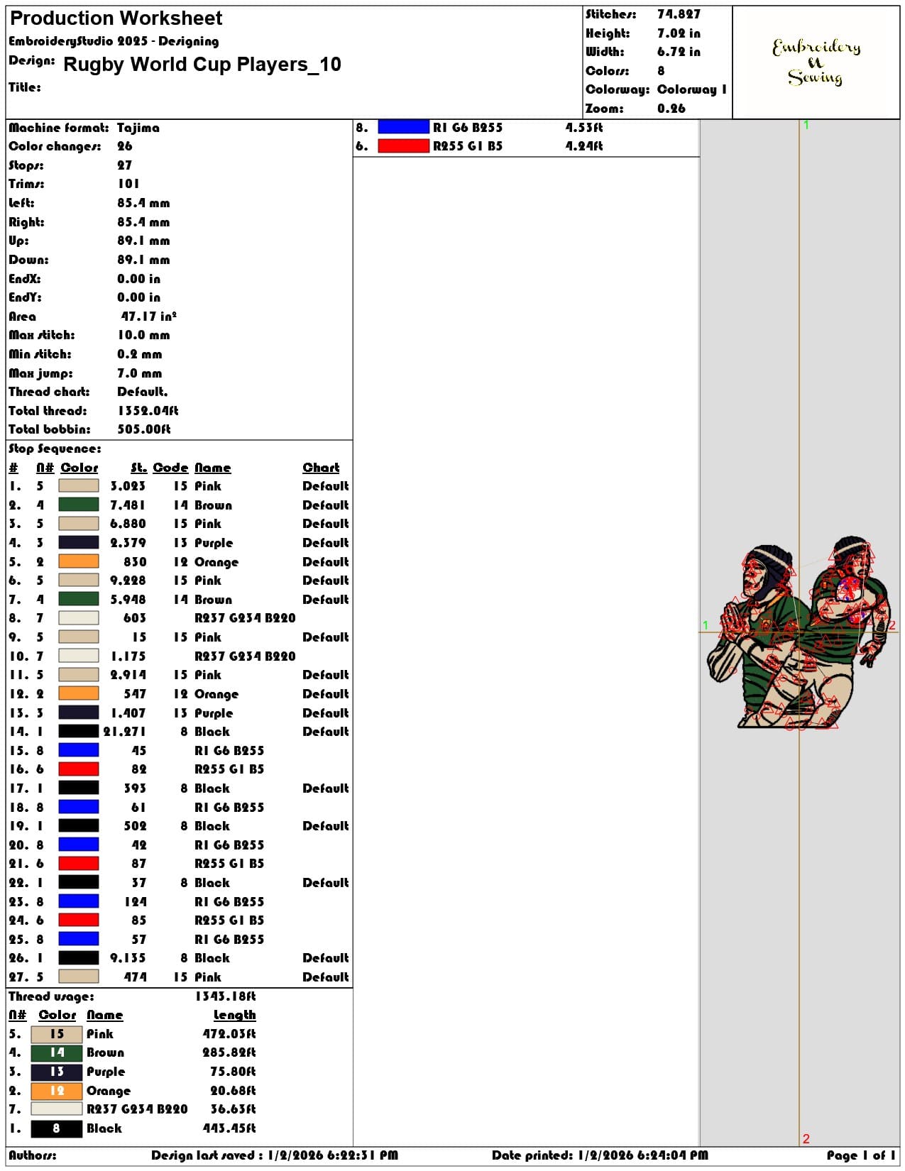 Rugby World Cup Players    - Elegant embroidery design file - instant download — view 3