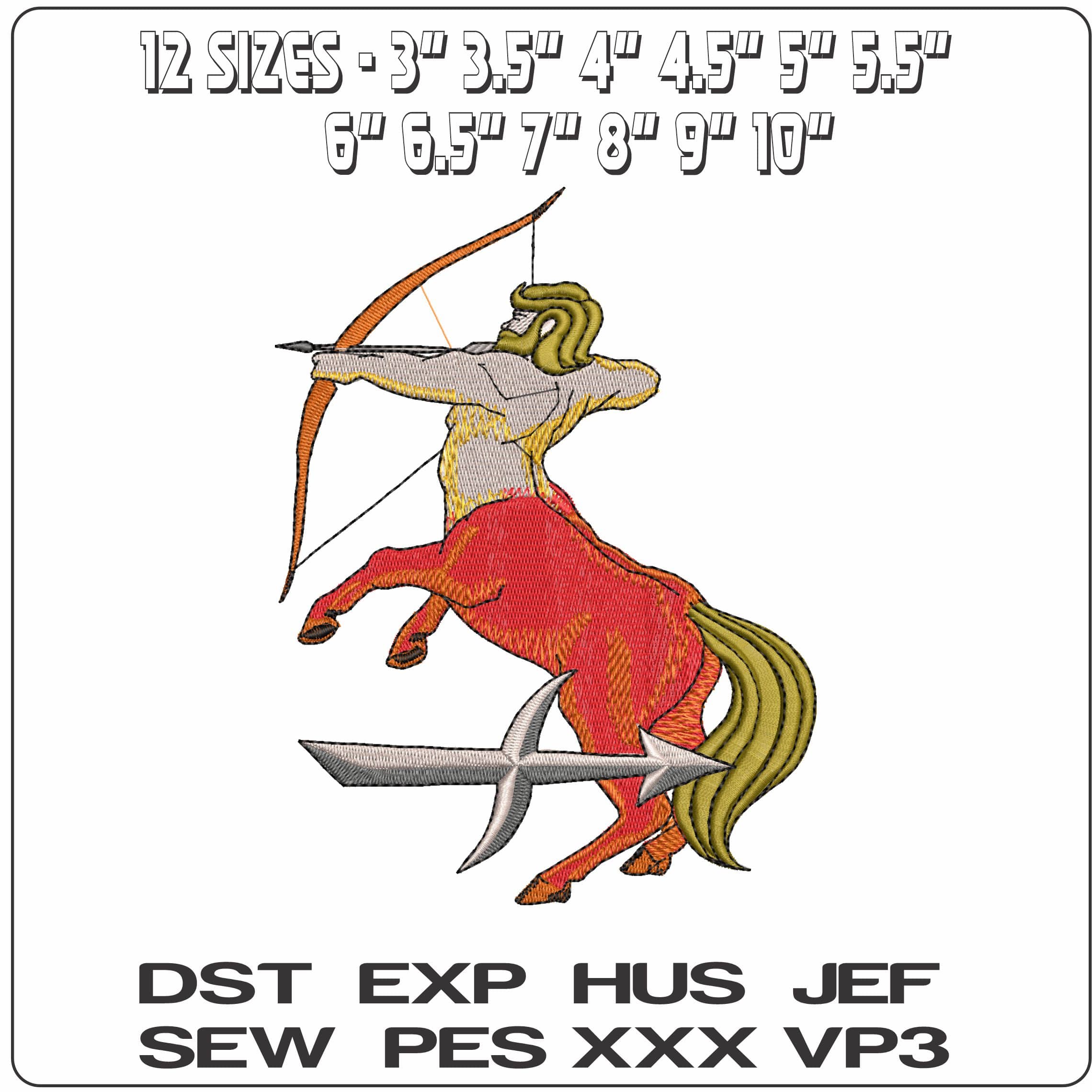 Sagittarius Half Horse Man and Symbol Zodiac    - Elegant embroidery design file - instant download — view 2