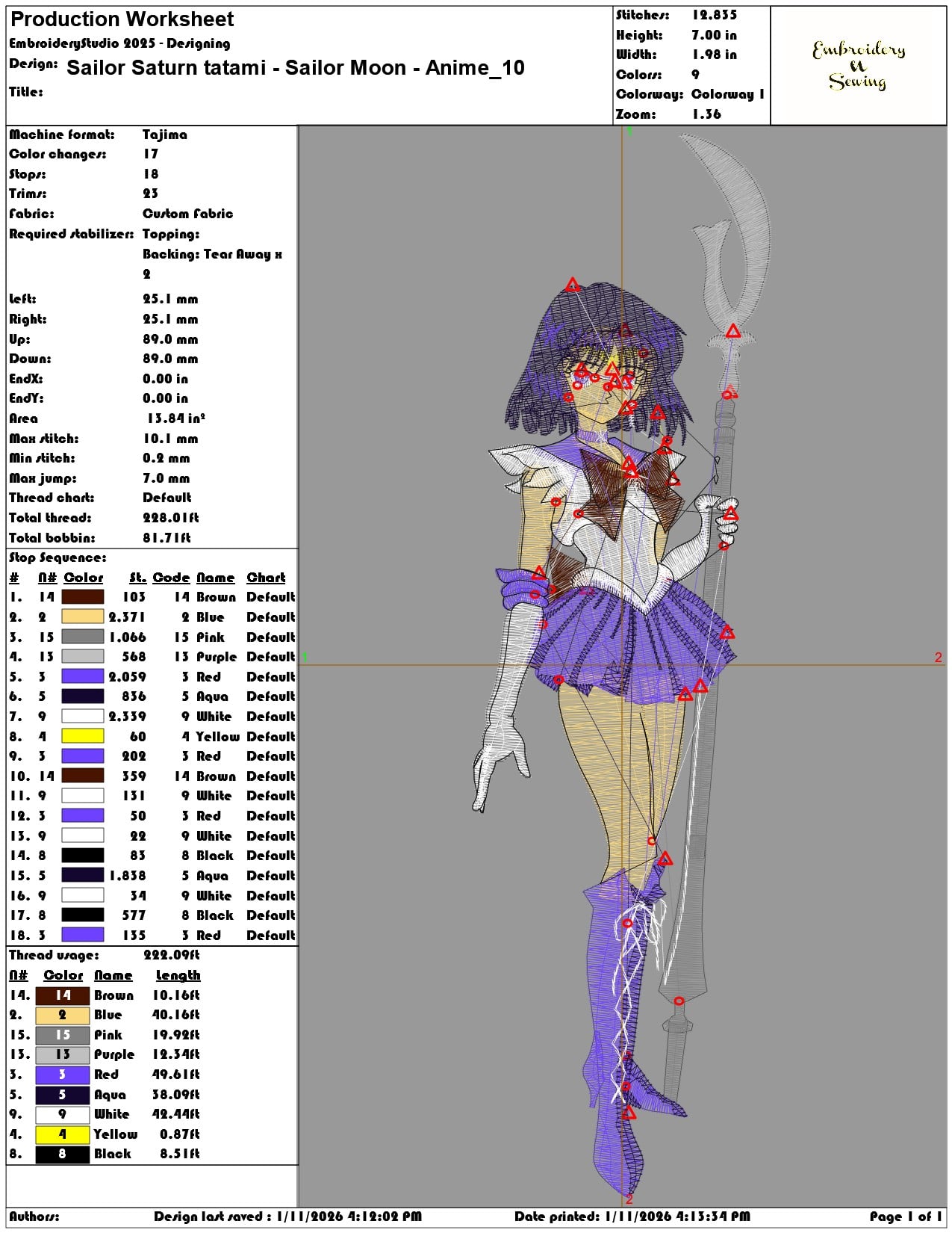 Sailor Saturn tatami Sailor Moon Anime    - Elegant embroidery design file - instant download — view 3