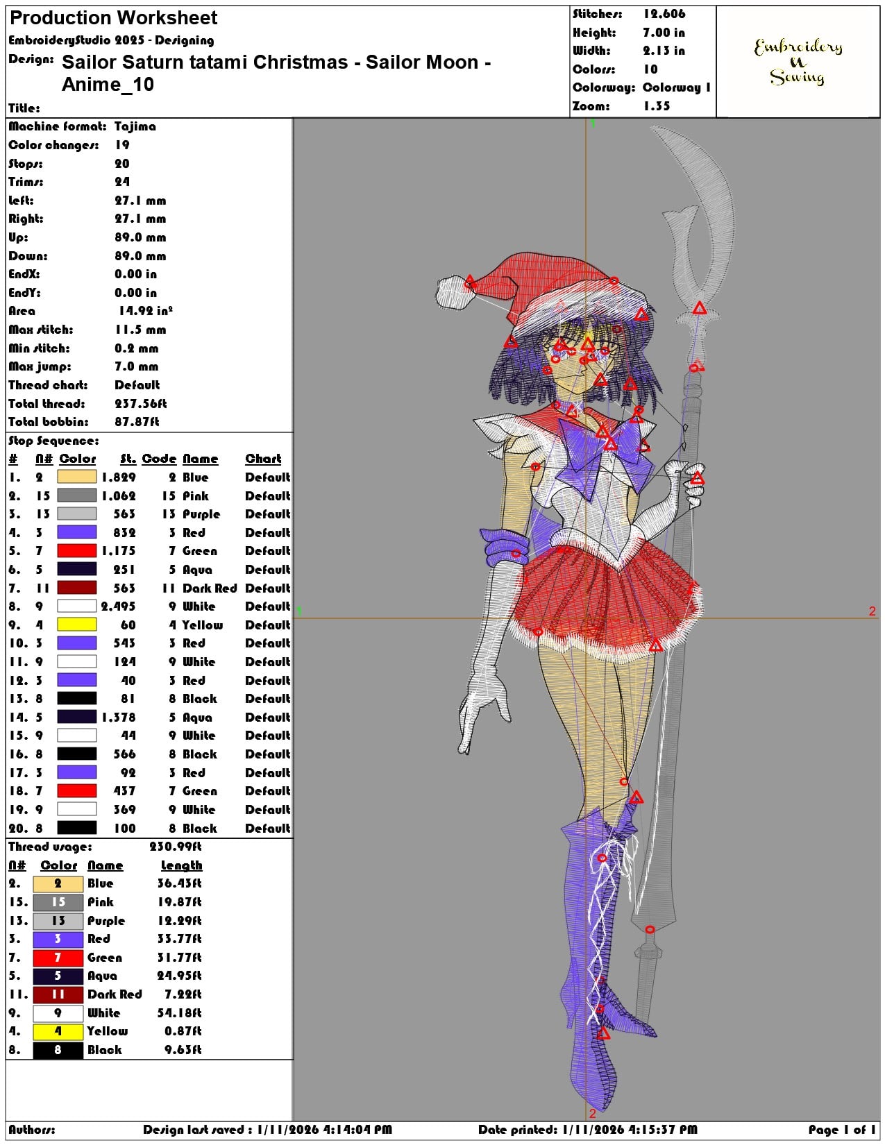 Sailor Saturn tatami Christmas Sailor Moon Anime    - Elegant embroidery design file - instant download — view 3